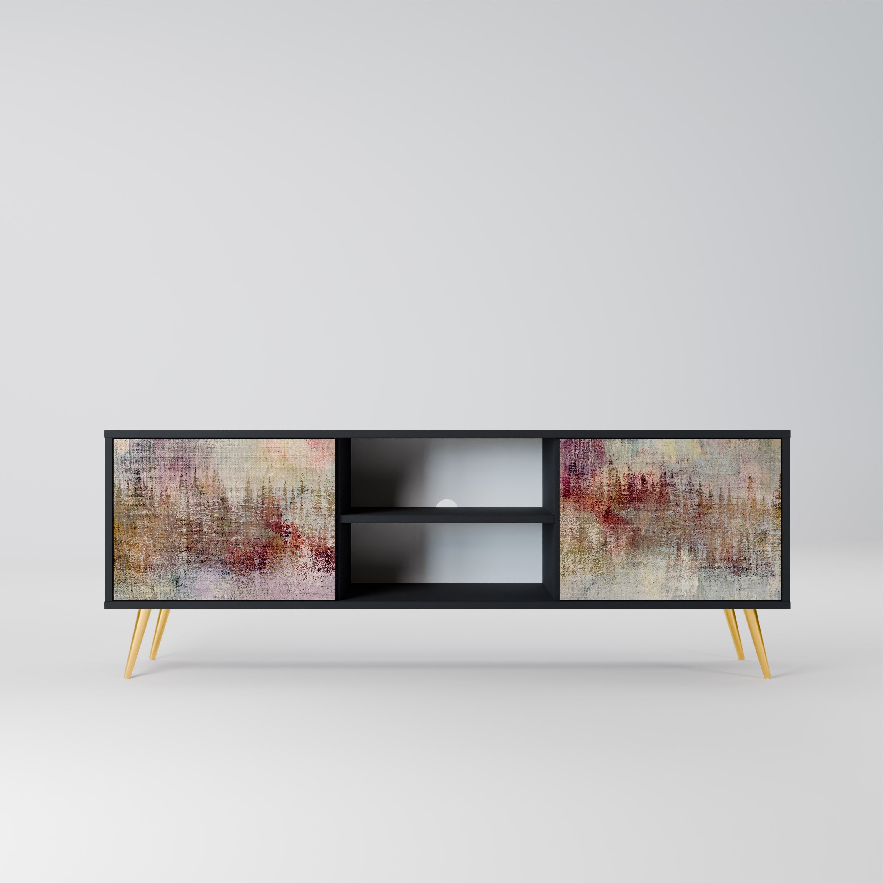 VEILED SUMMIT 2-Door TV Stand in Black Finish