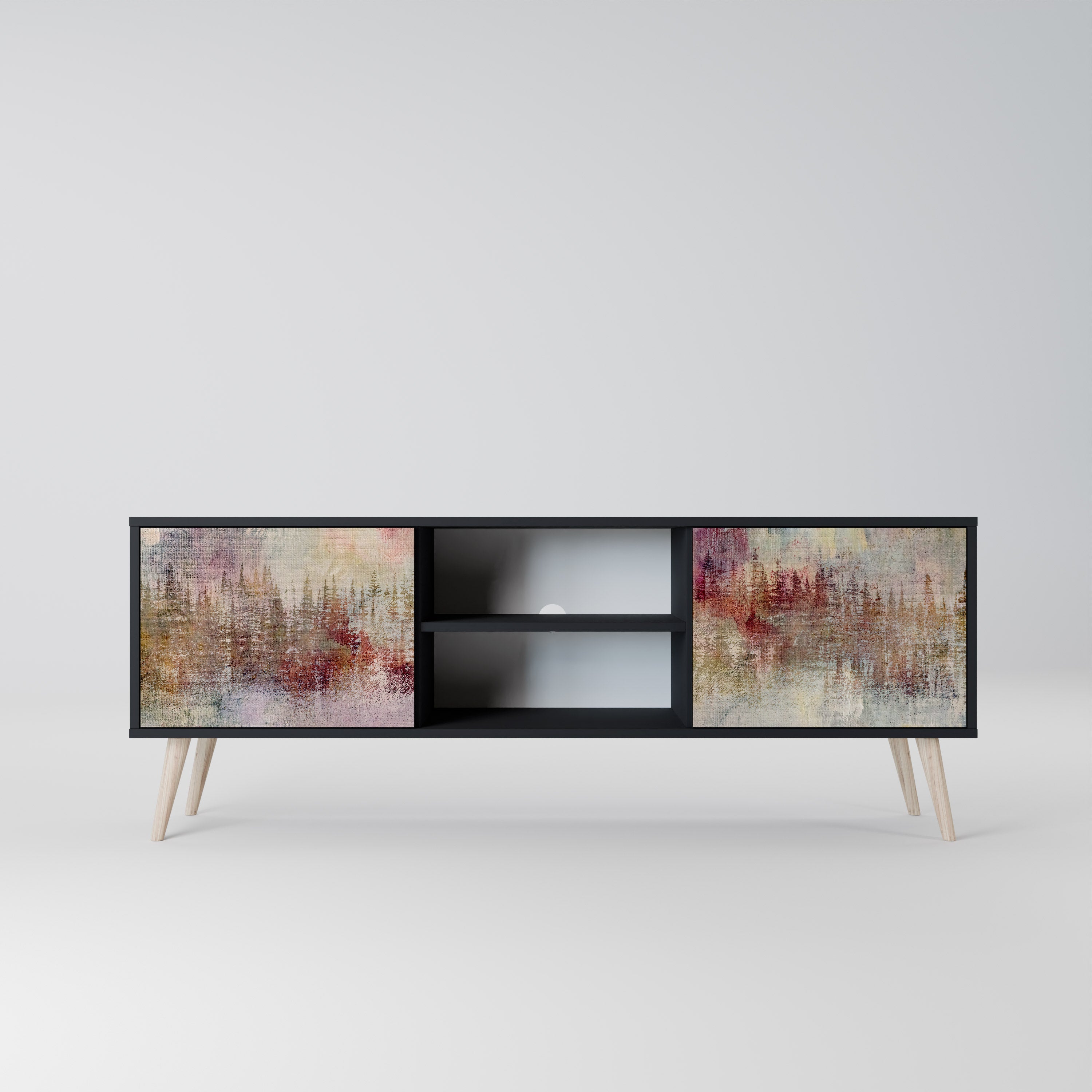 VEILED SUMMIT 2-Door TV Stand in Black Finish