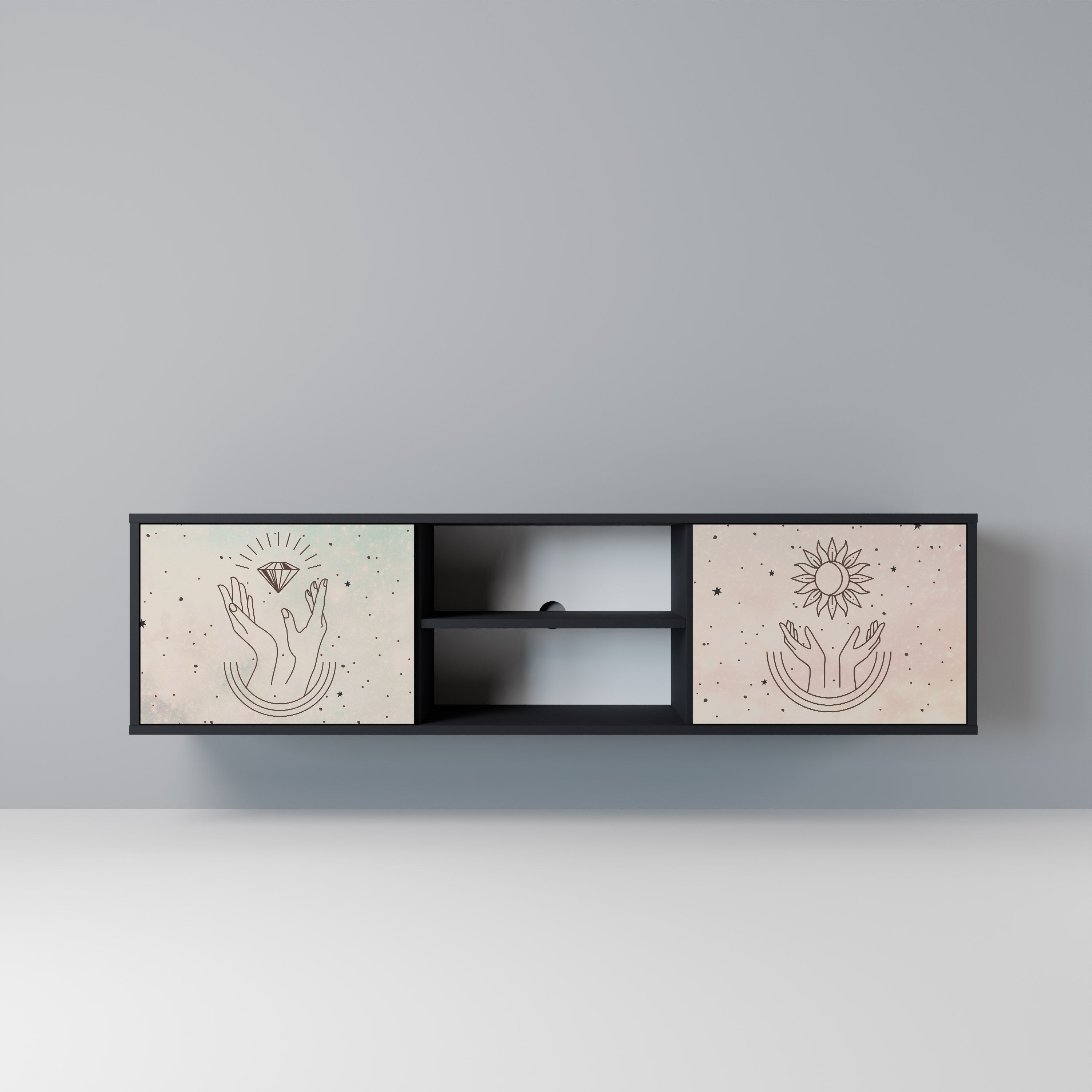 DELICATE BEAUTY 2-Door TV Stand in Black Finish