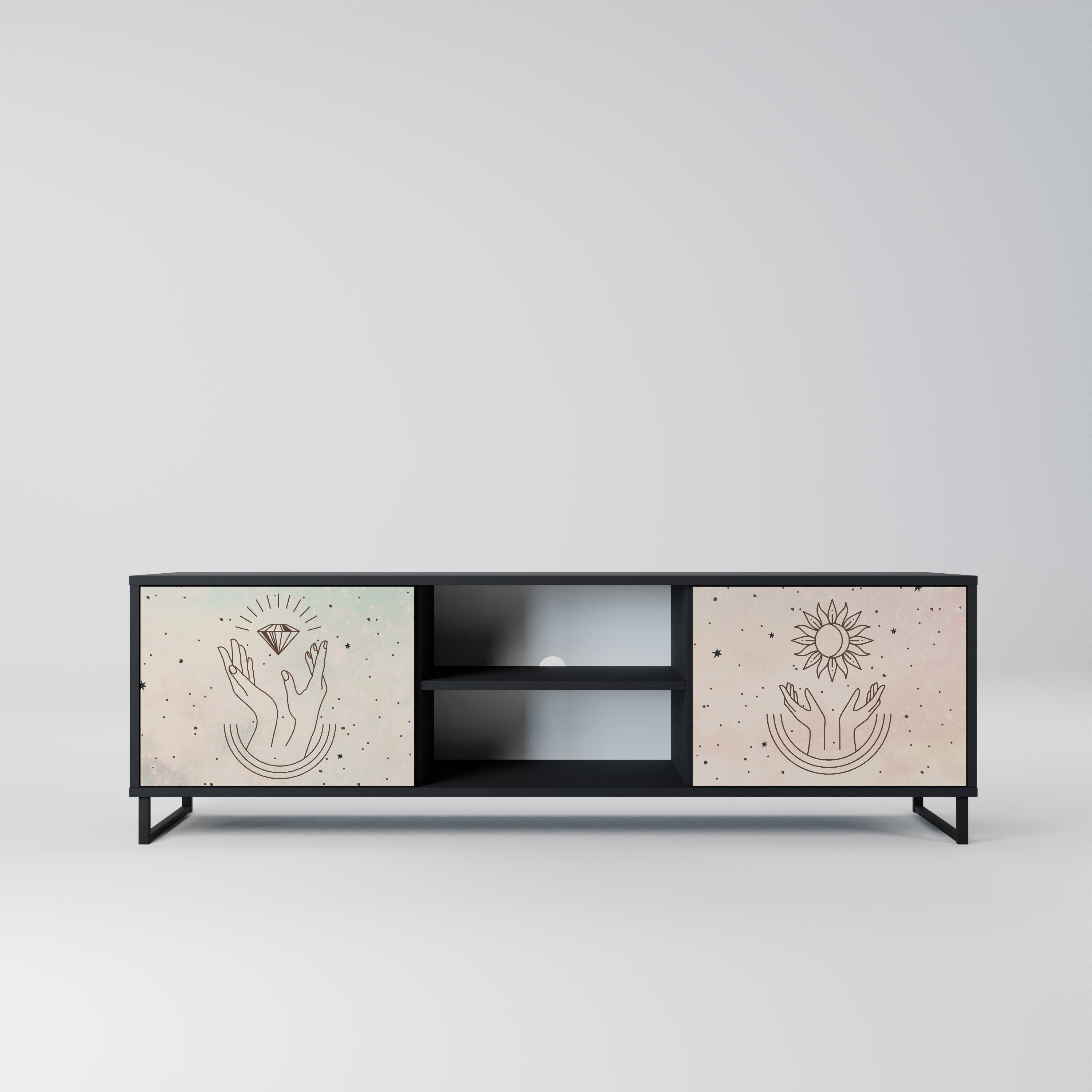 DELICATE BEAUTY 2-Door TV Stand in Black Finish