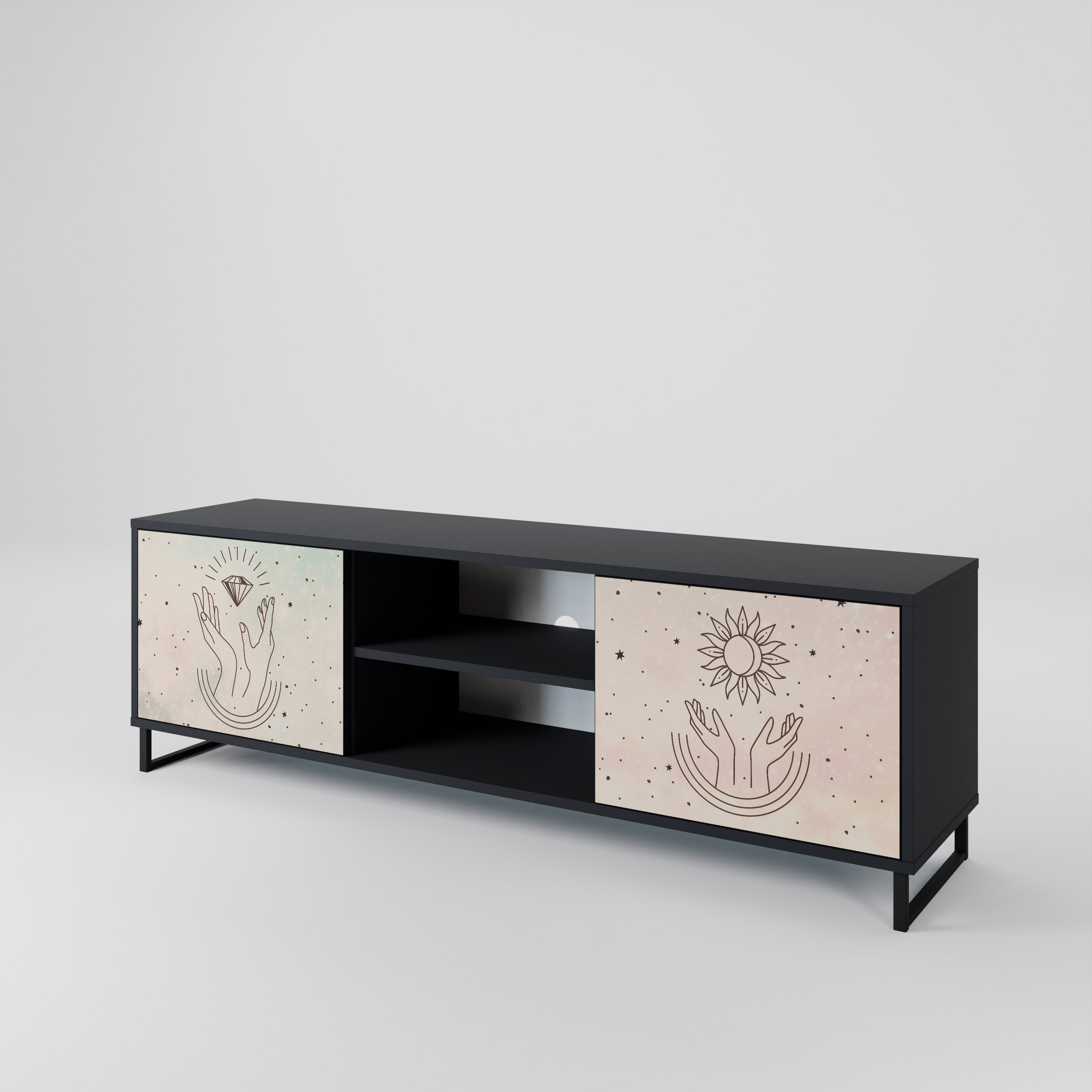DELICATE BEAUTY 2-Door TV Stand in Black Finish