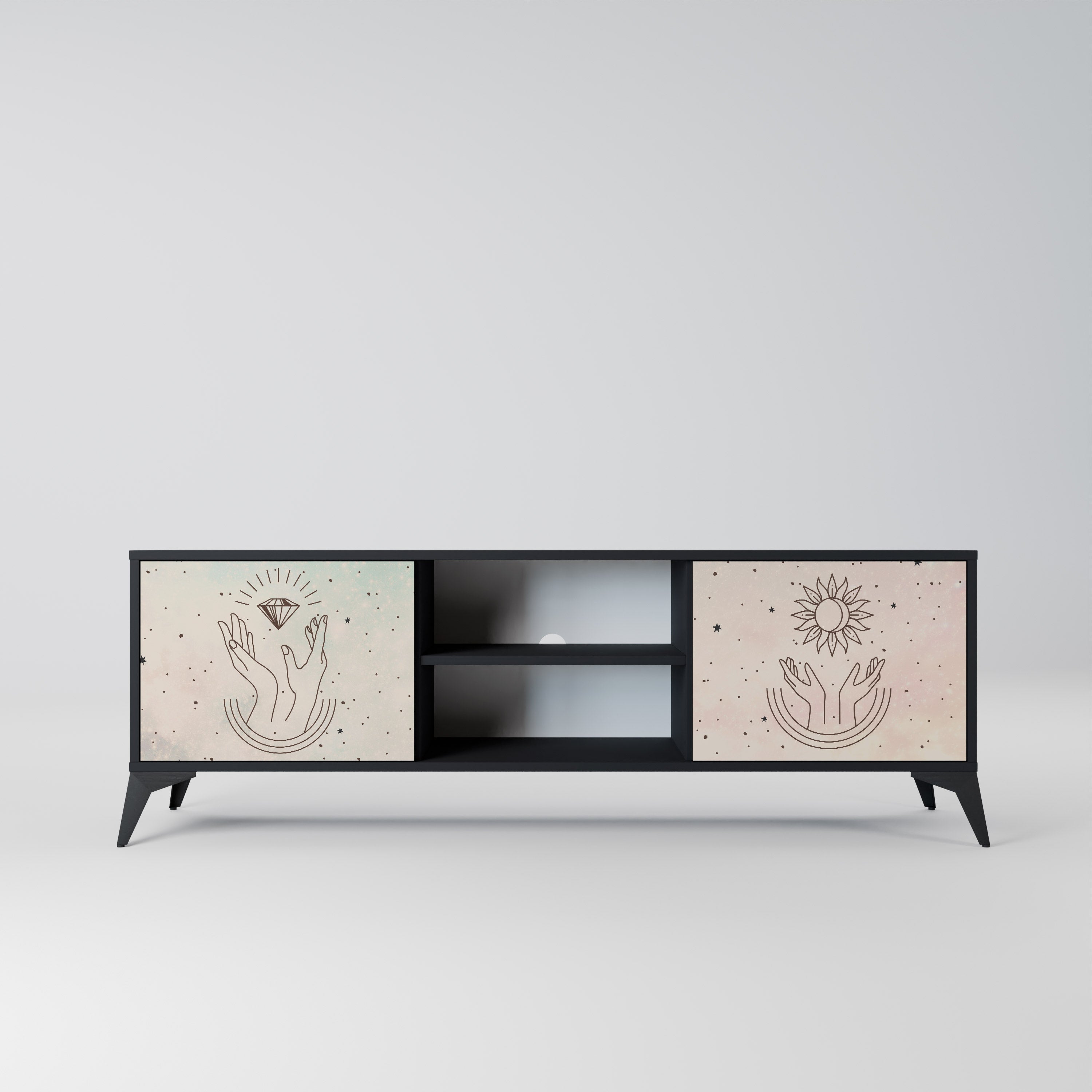 DELICATE BEAUTY 2-Door TV Stand in Black Finish