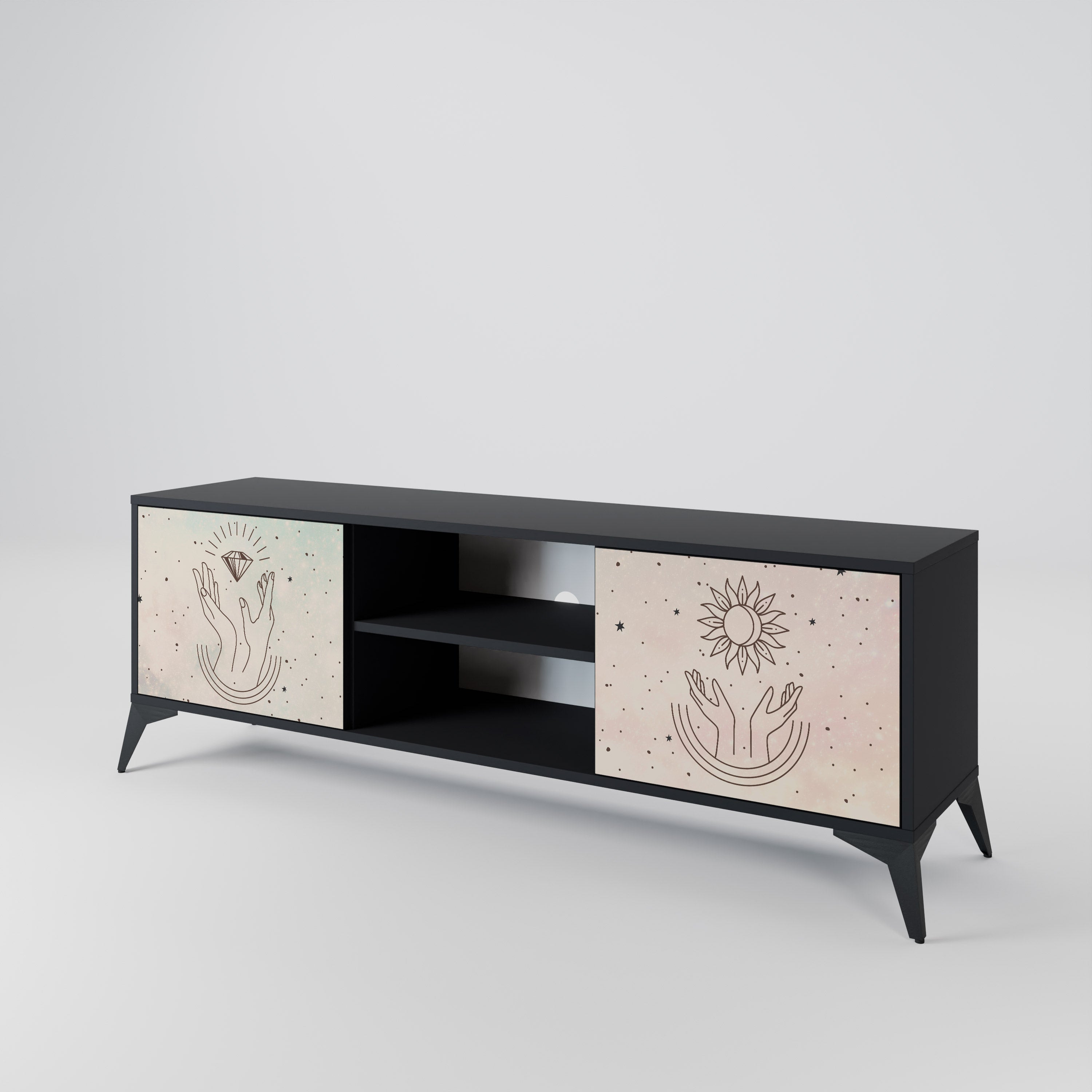 DELICATE BEAUTY 2-Door TV Stand in Black Finish