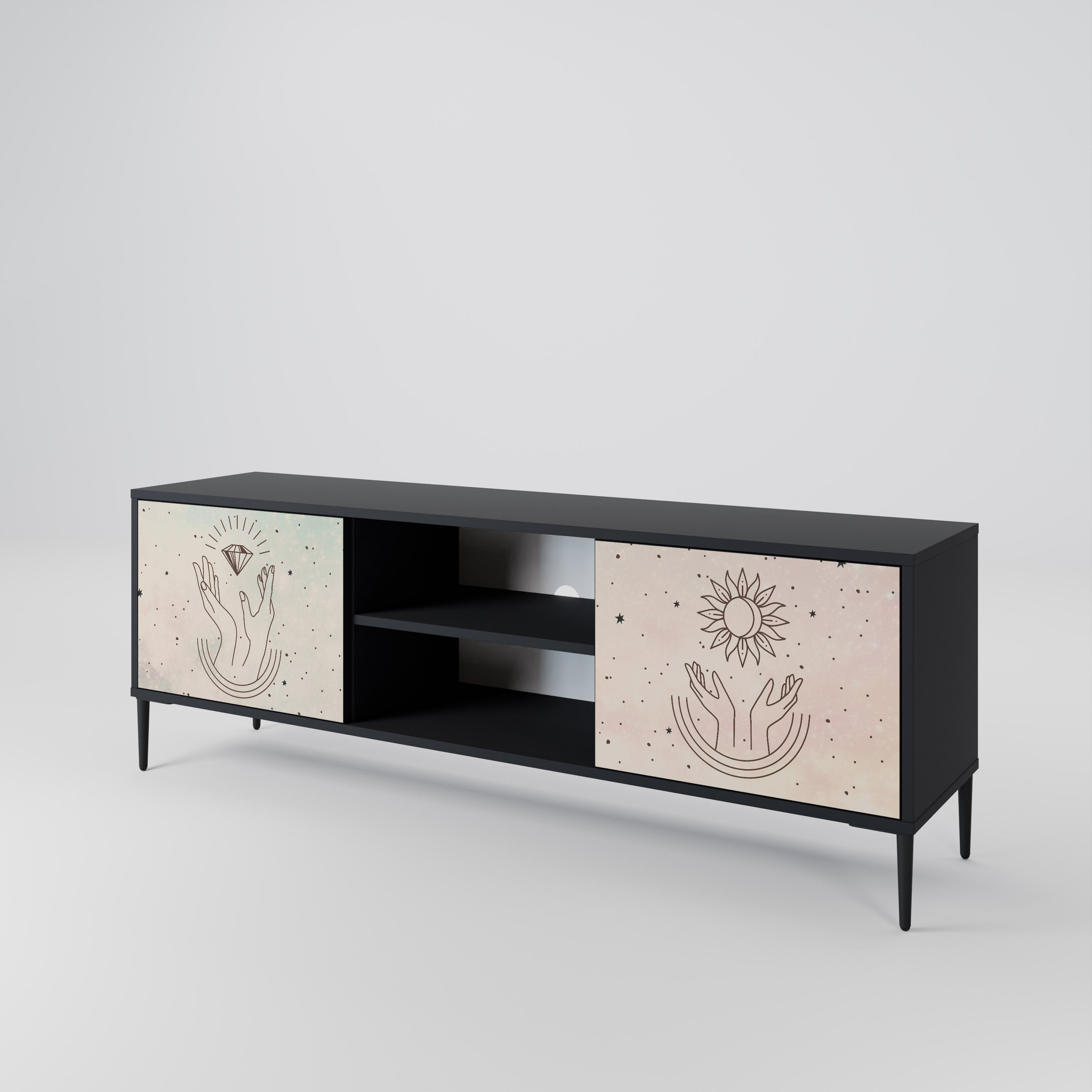 DELICATE BEAUTY 2-Door TV Stand in Black Finish
