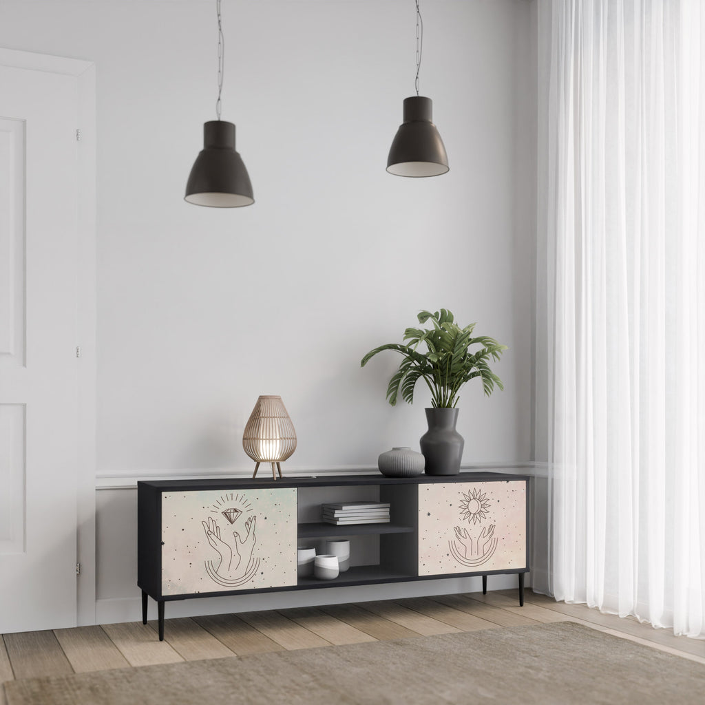 DELICATE BEAUTY 2-Door TV Stand in Black Finish
