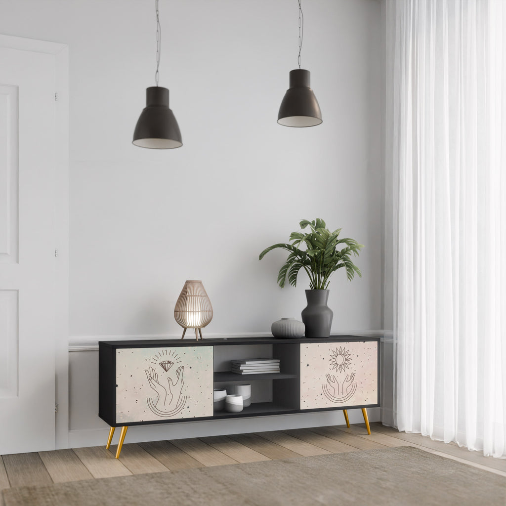 DELICATE BEAUTY 2-Door TV Stand in Black Finish