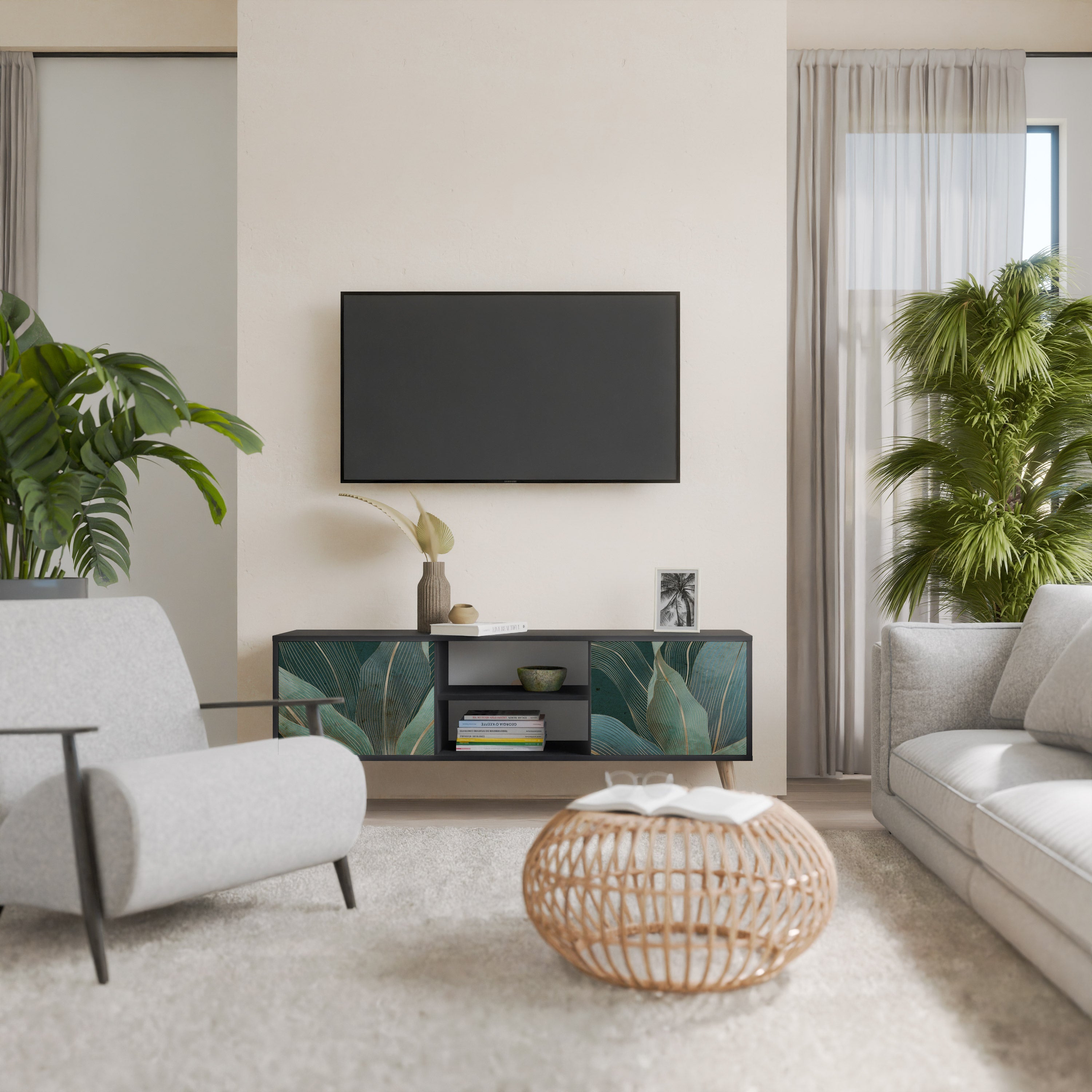 ROYAL GREEN 2-Door TV Stand in Black Finish