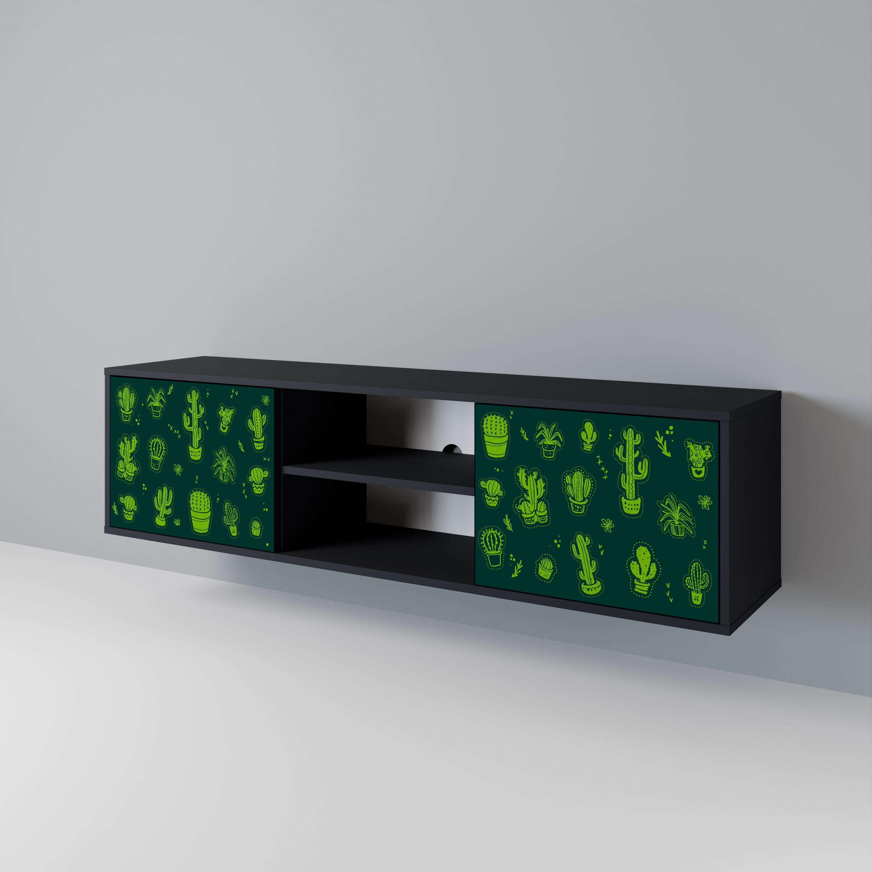 DESERT GREEN 2-Door TV Stand in Black Finish