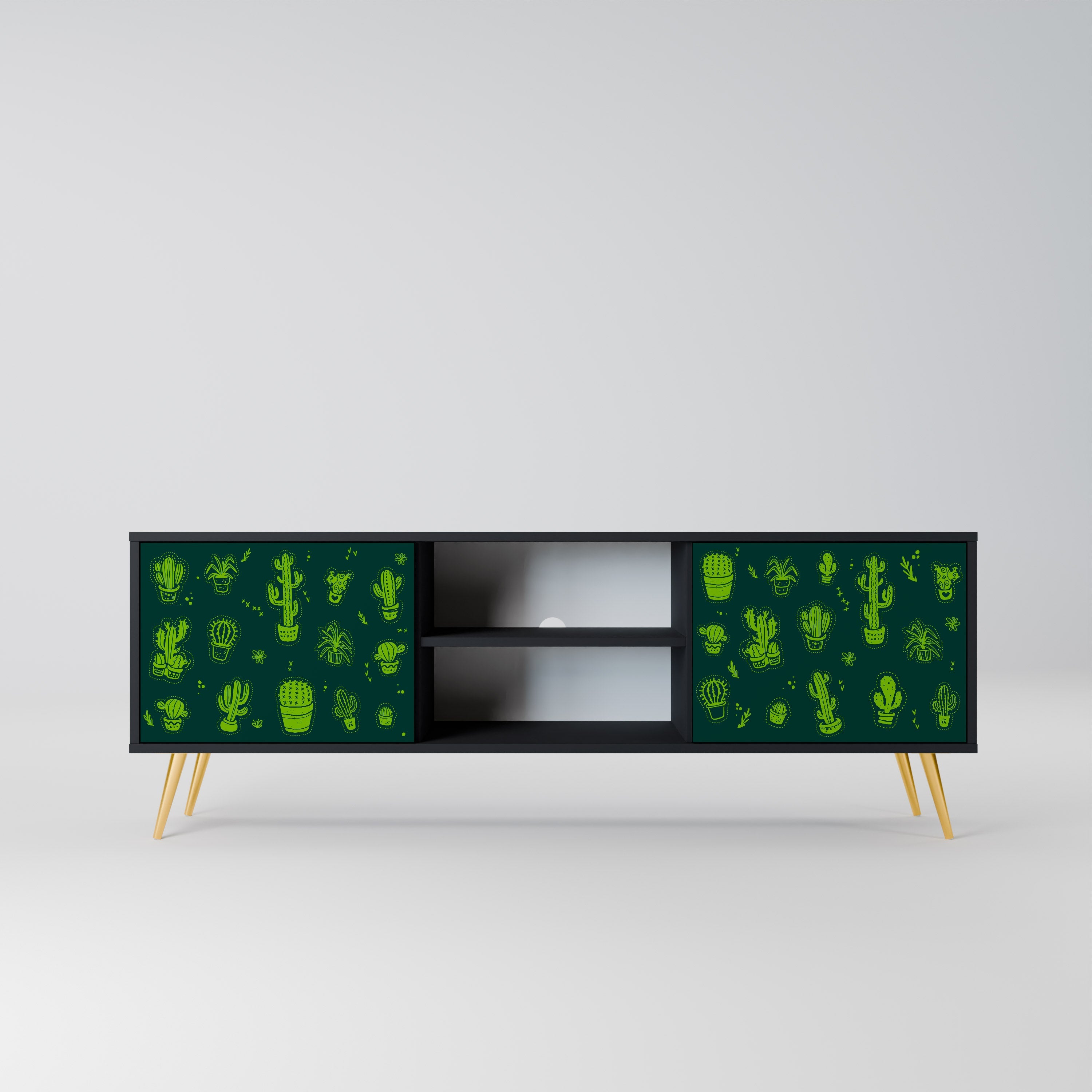 DESERT GREEN 2-Door TV Stand in Black Finish