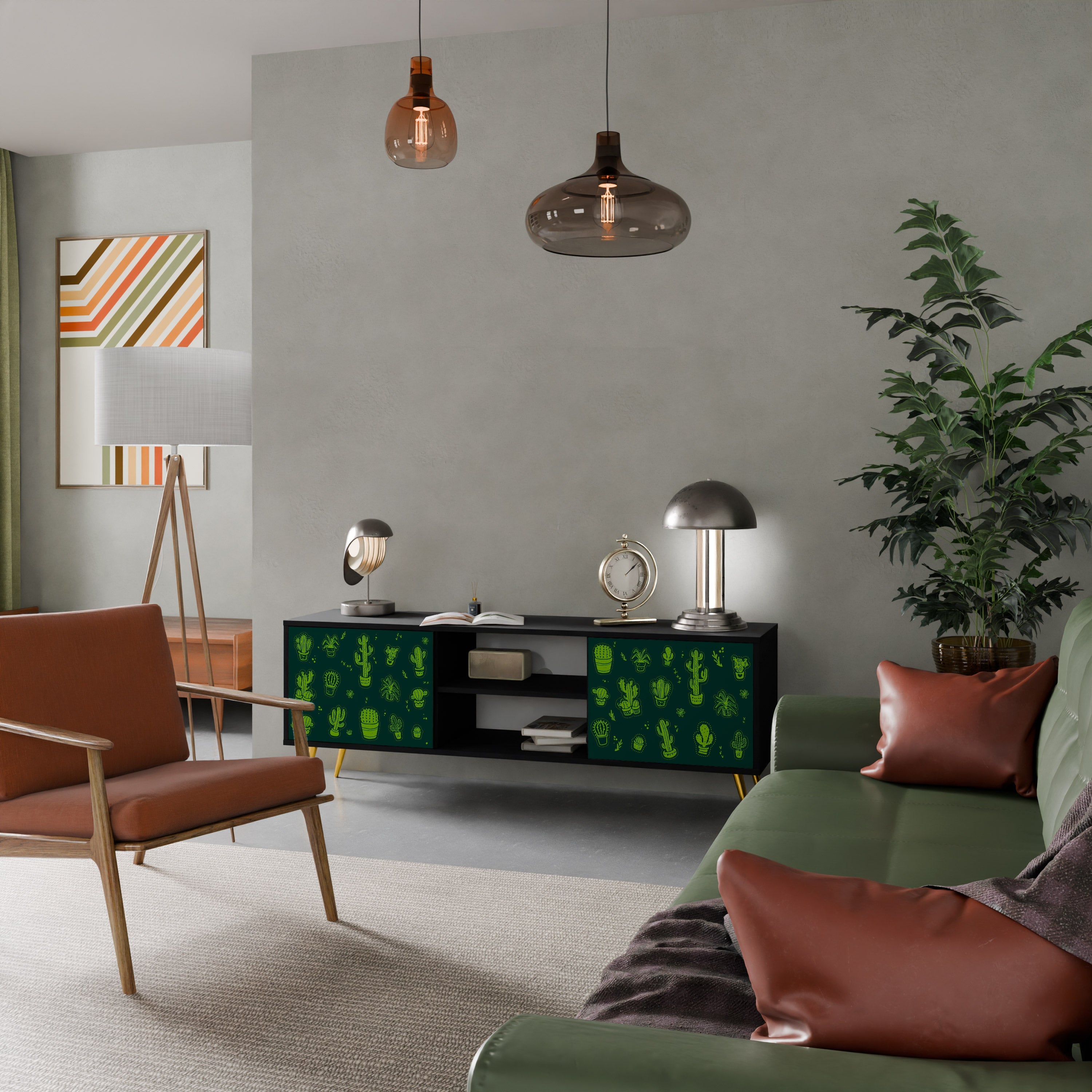 DESERT GREEN 2-Door TV Stand in Black Finish