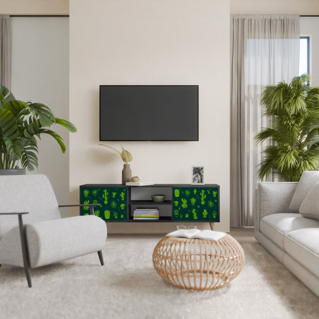 DESERT GREEN 2-Door TV Stand in Black Finish