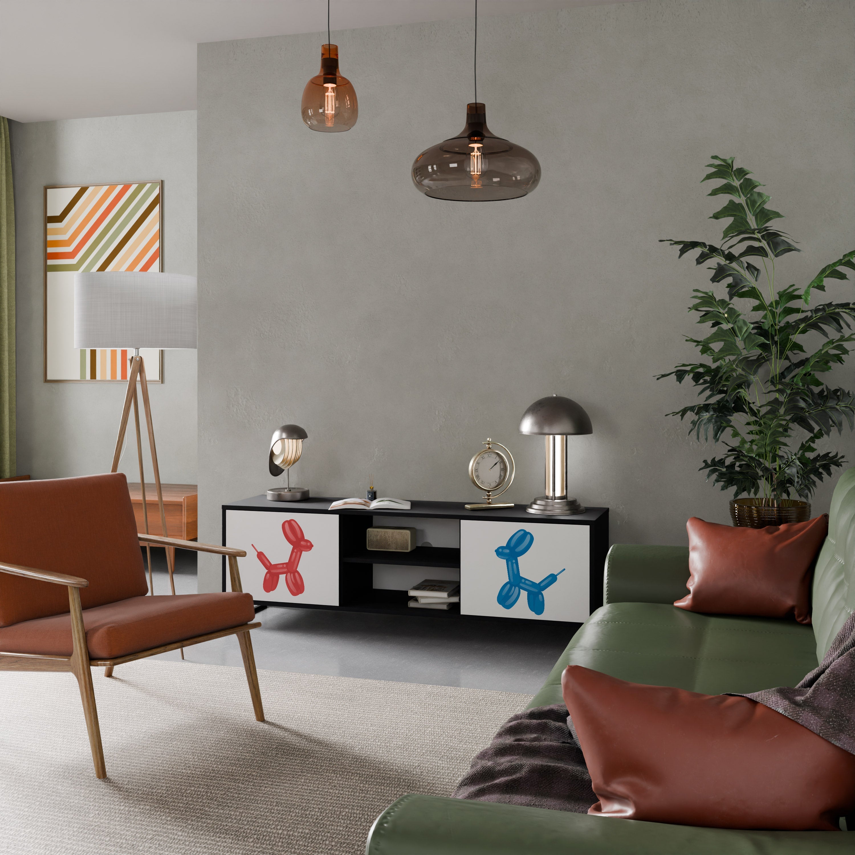 CHILDHOOD MEMORY 2-Door TV Stand in Black Finish