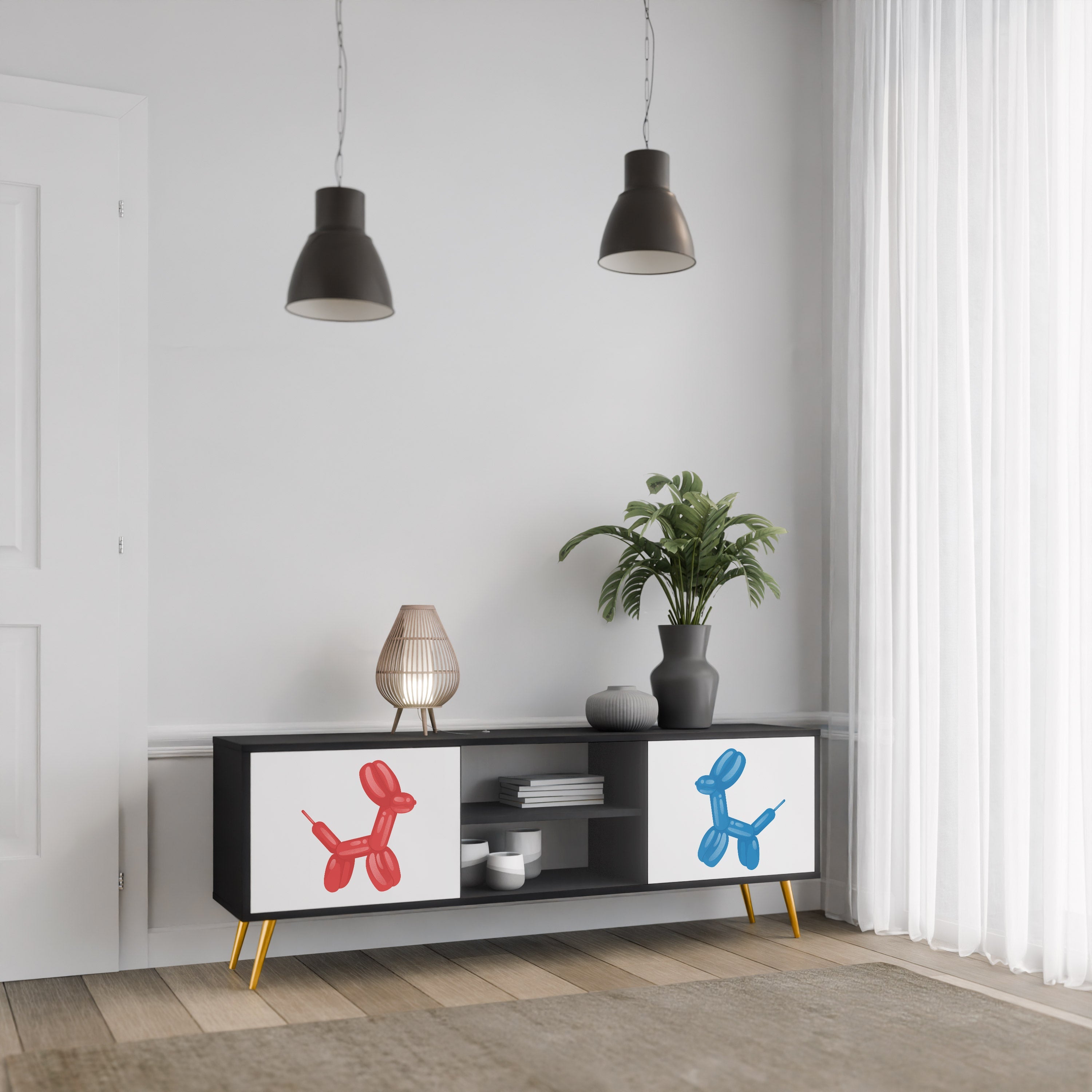 CHILDHOOD MEMORY 2-Door TV Stand in Black Finish