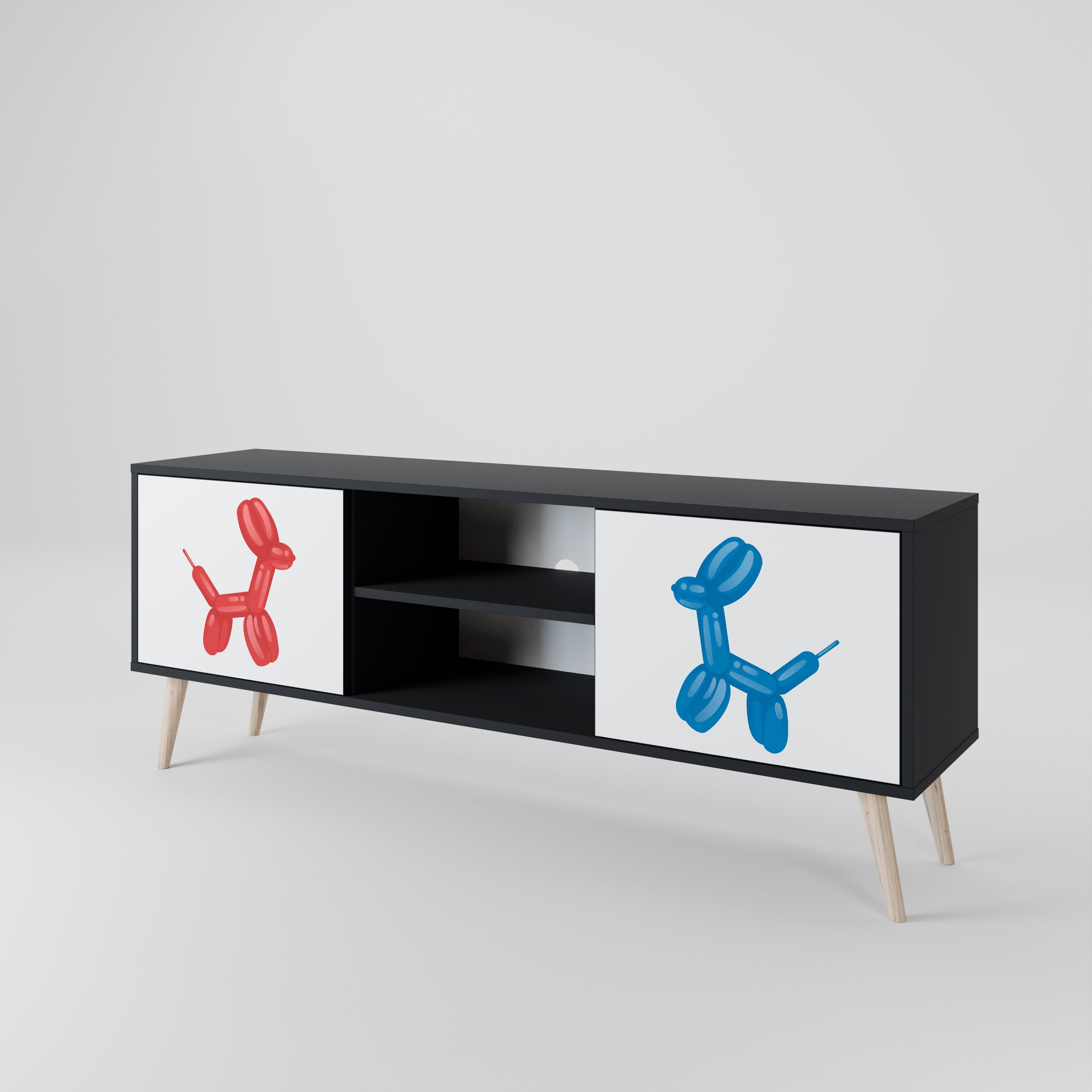 CHILDHOOD MEMORY 2-Door TV Stand in Black Finish