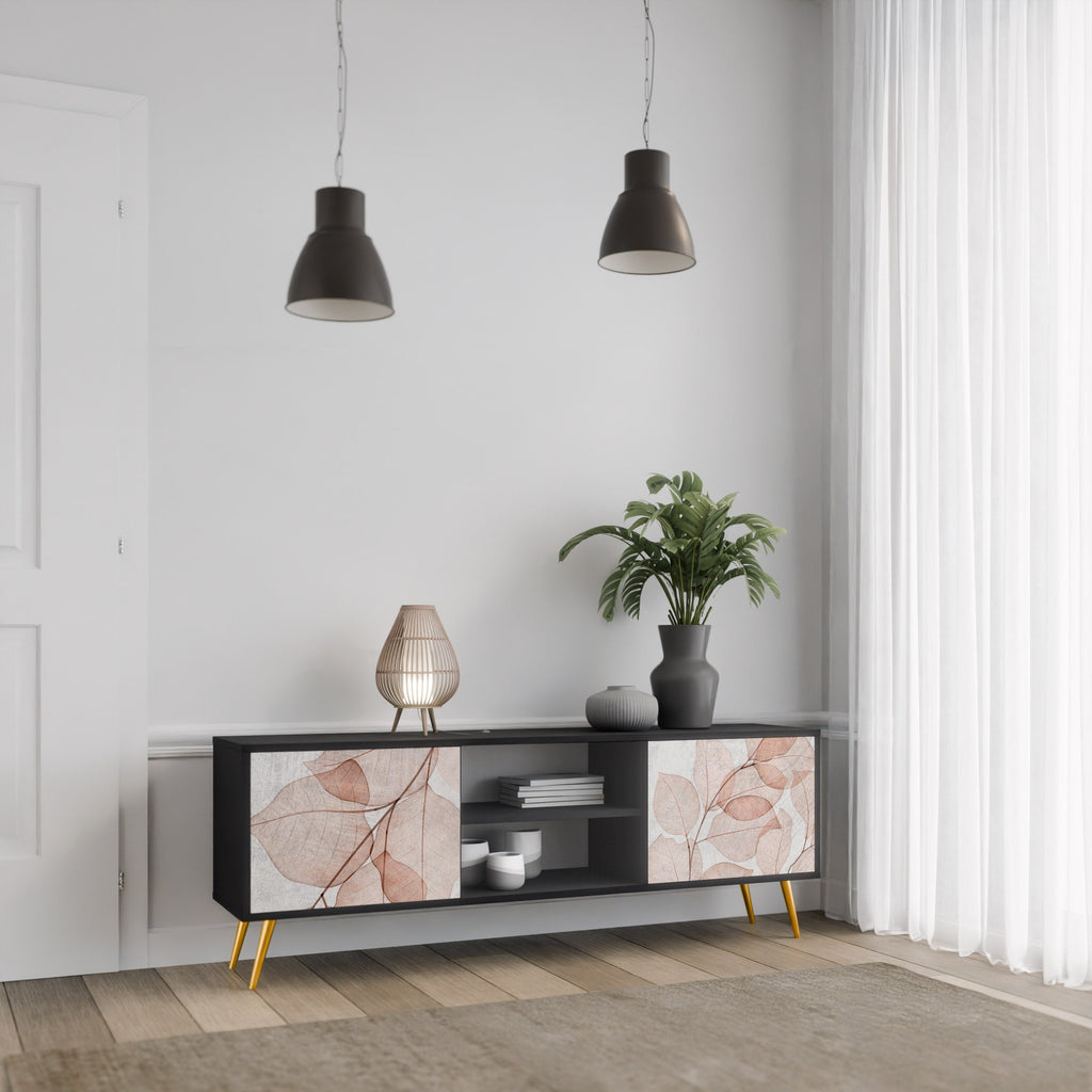 Meuble TV 2 portes AUTUMN FRAGILITY, finition noire