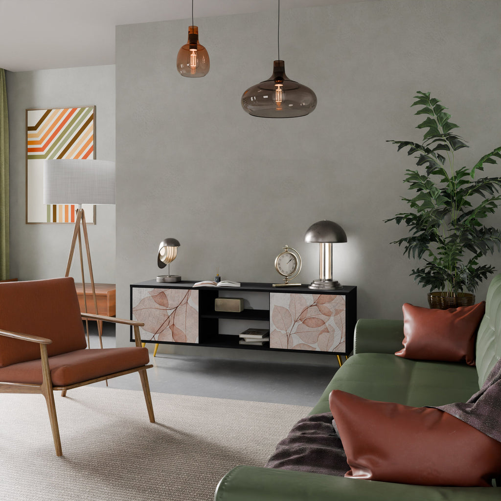 Meuble TV 2 portes AUTUMN FRAGILITY, finition noire