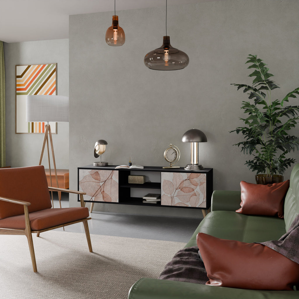 Meuble TV 2 portes AUTUMN FRAGILITY, finition noire