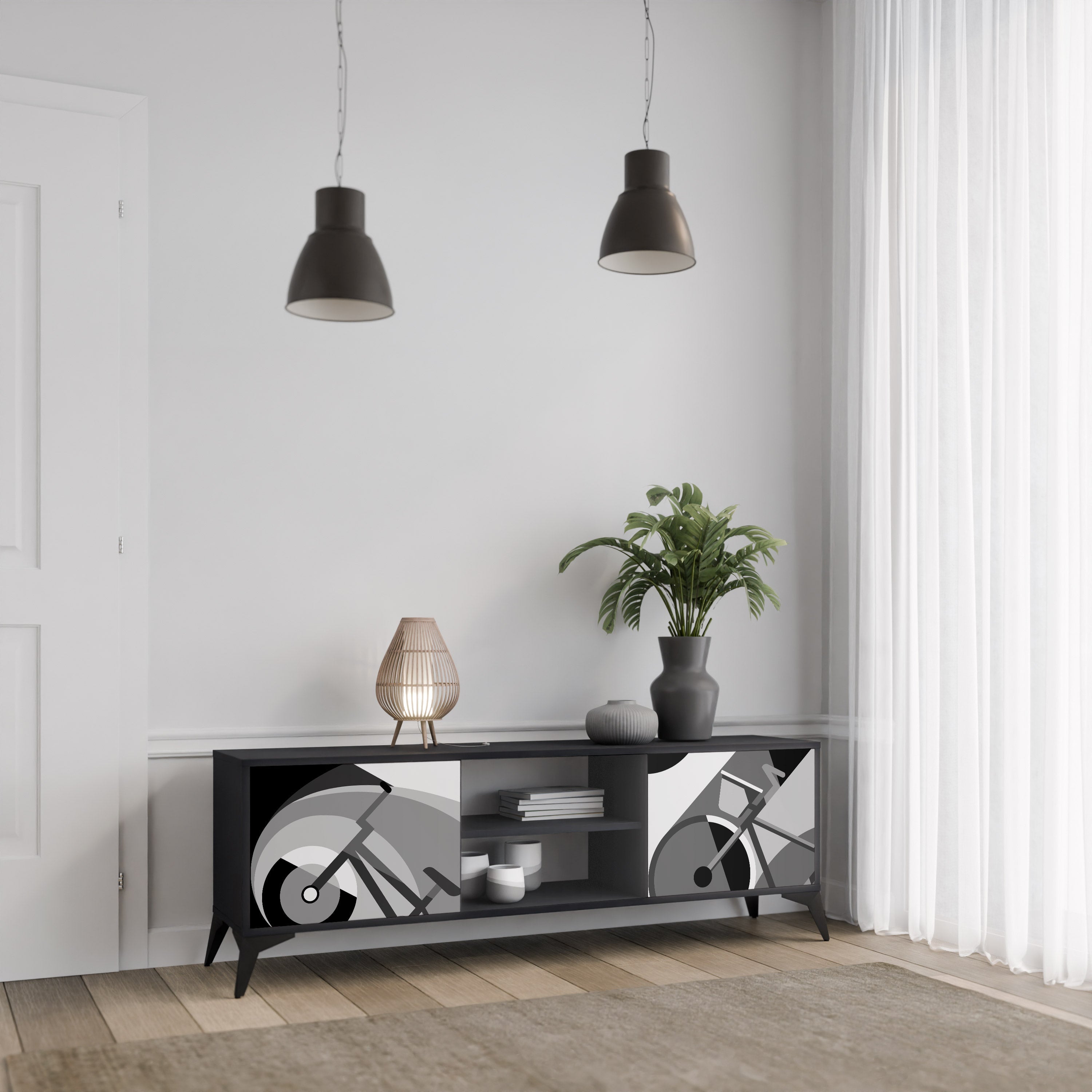 Meuble TV 2 portes BIKE ENERGY finition noire