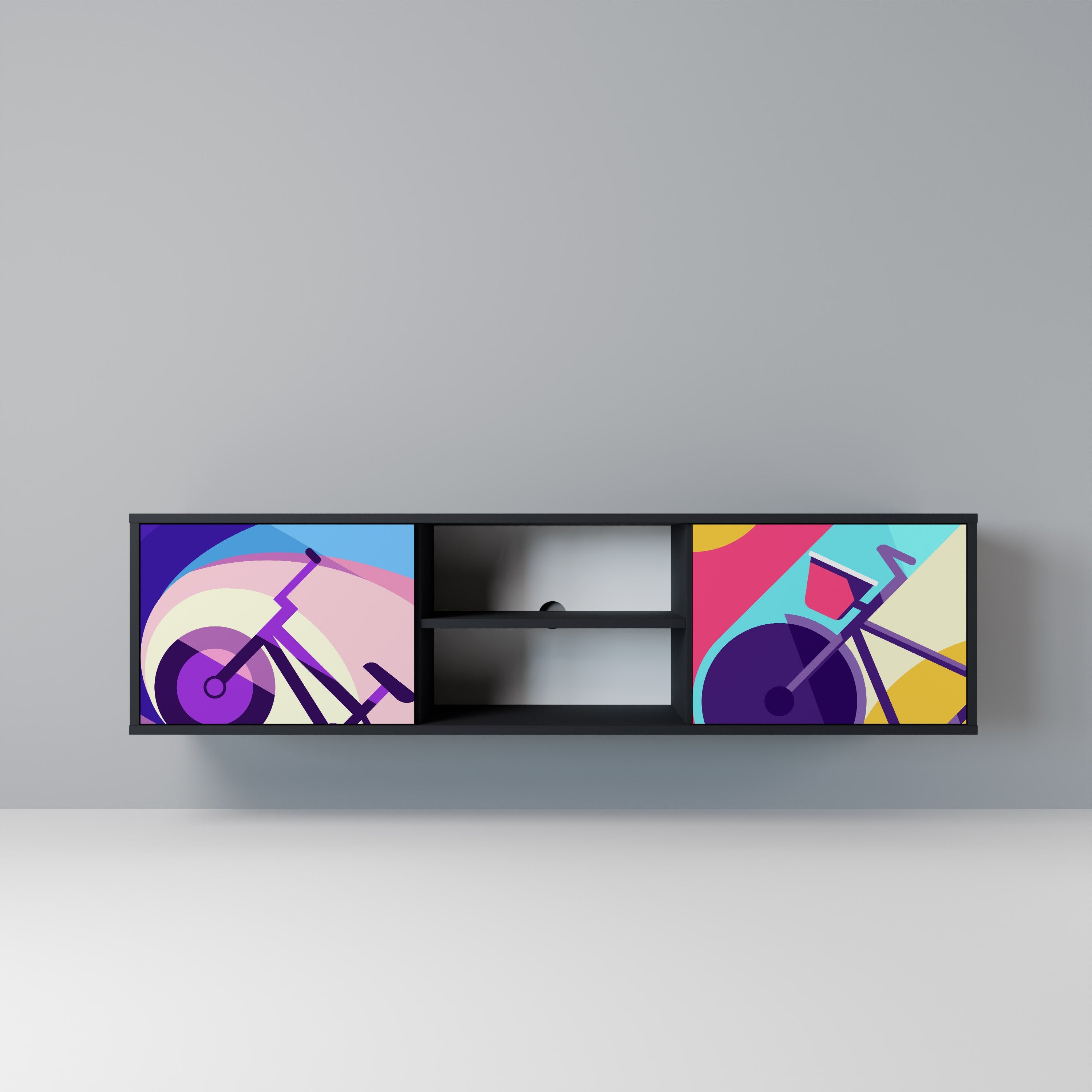 Meuble TV 2 portes BIKE DREAMS finition noire