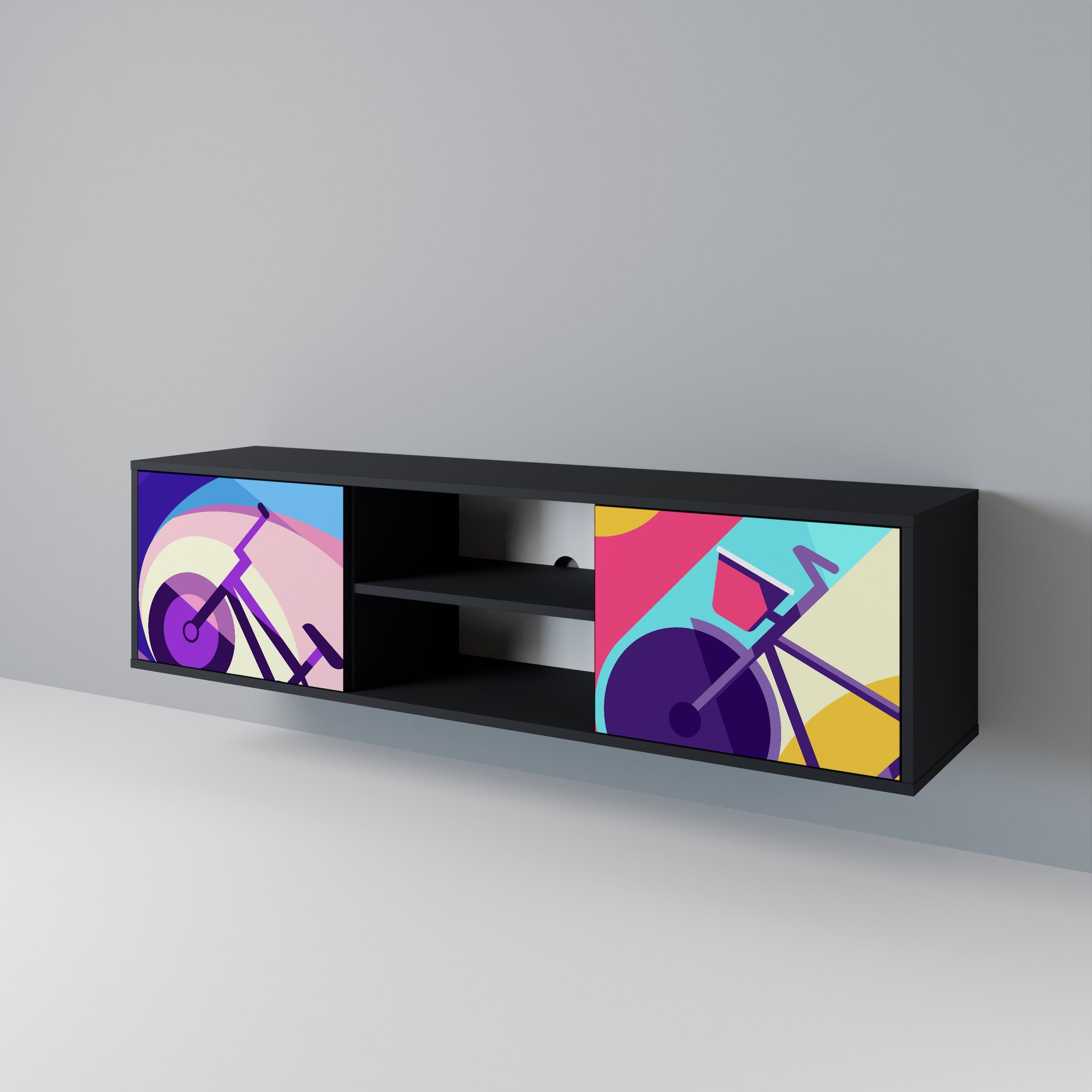 Meuble TV 2 portes BIKE DREAMS finition noire