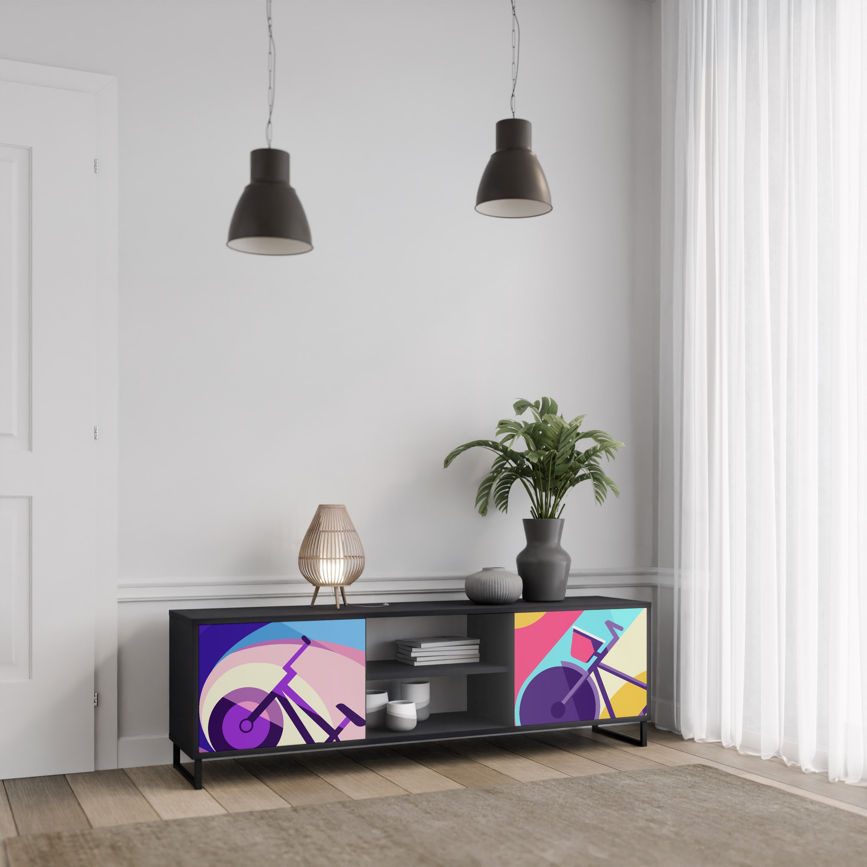 Meuble TV 2 portes BIKE DREAMS finition noire