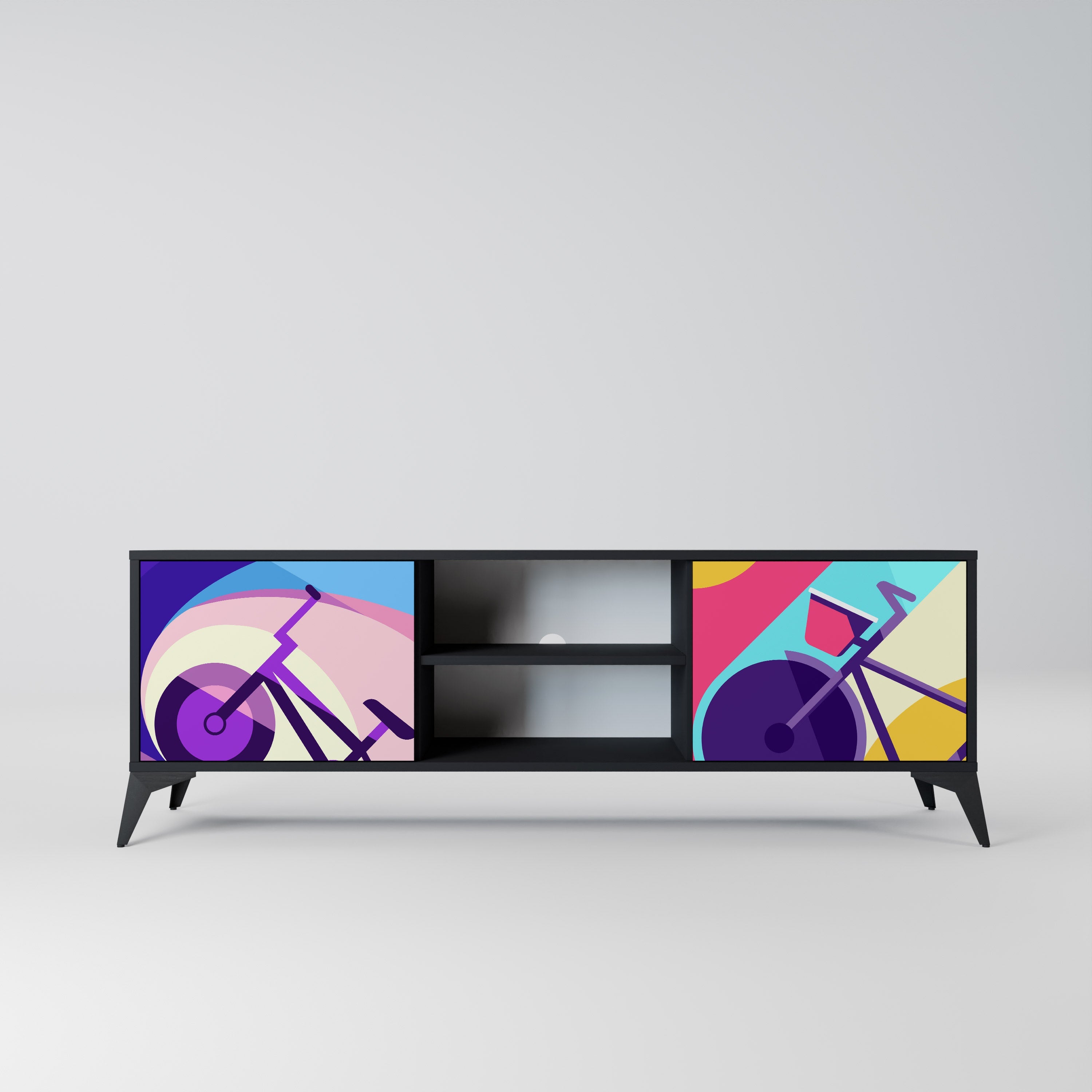 Meuble TV 2 portes BIKE DREAMS finition noire