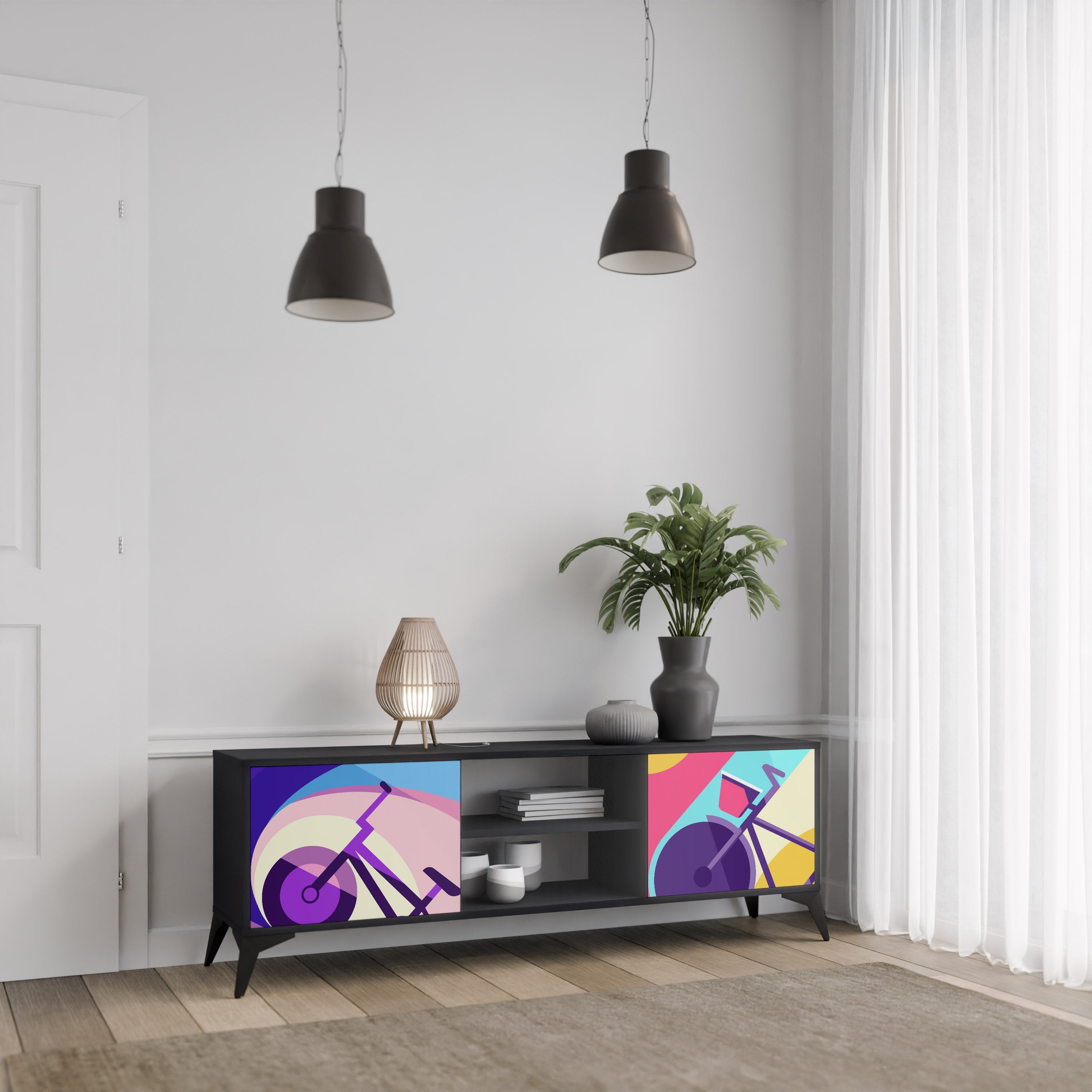 Meuble TV 2 portes BIKE DREAMS finition noire