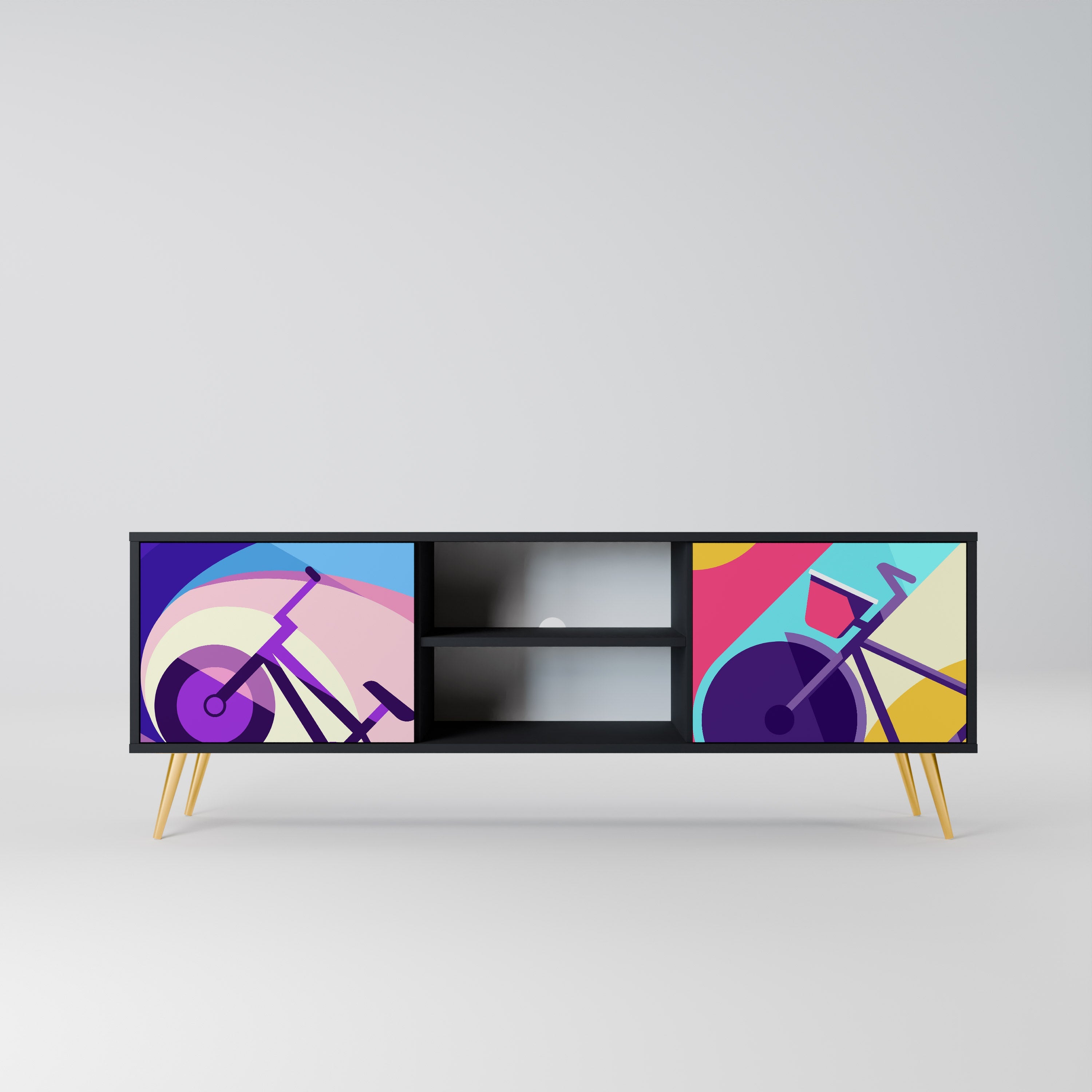 Meuble TV 2 portes BIKE DREAMS finition noire