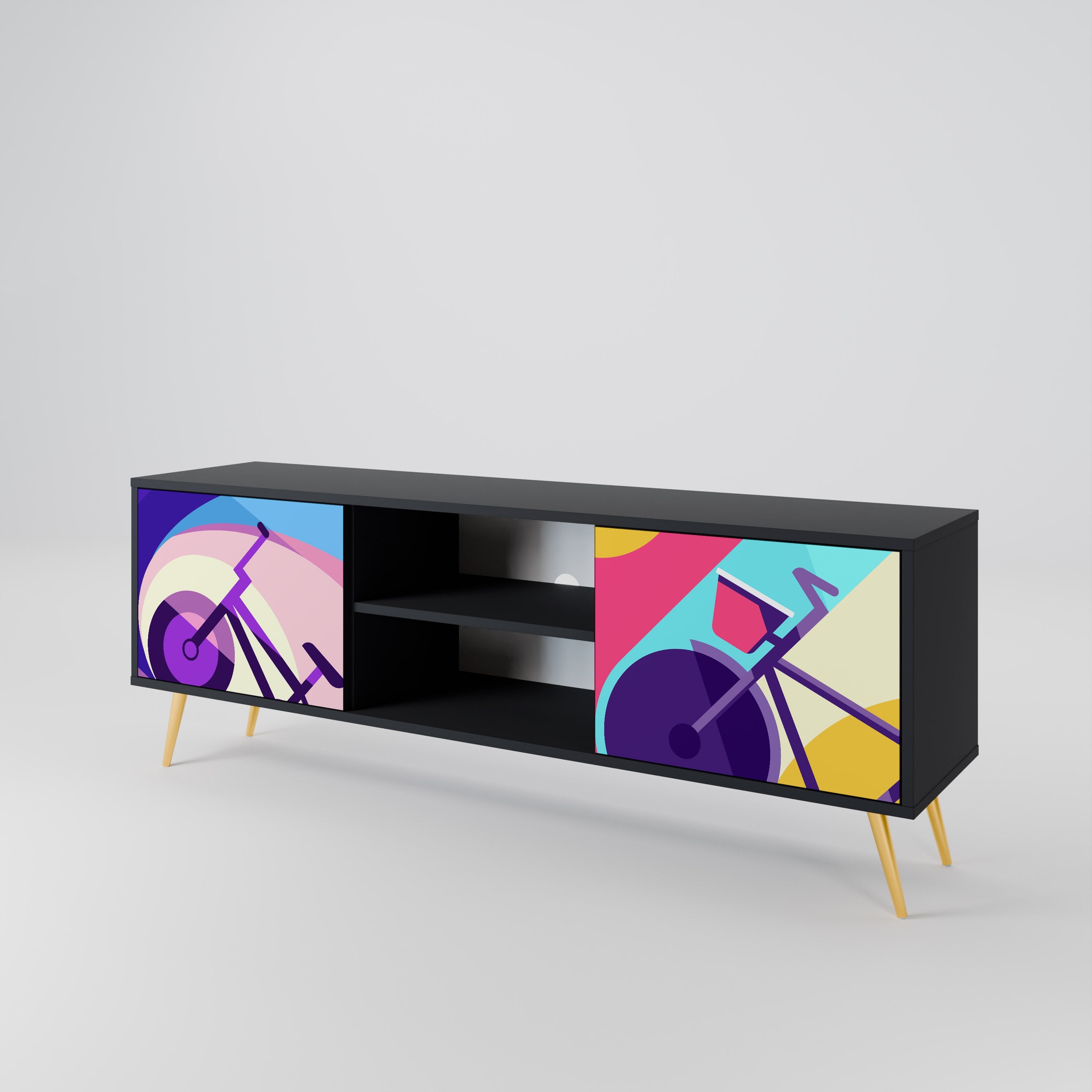 Meuble TV 2 portes BIKE DREAMS finition noire