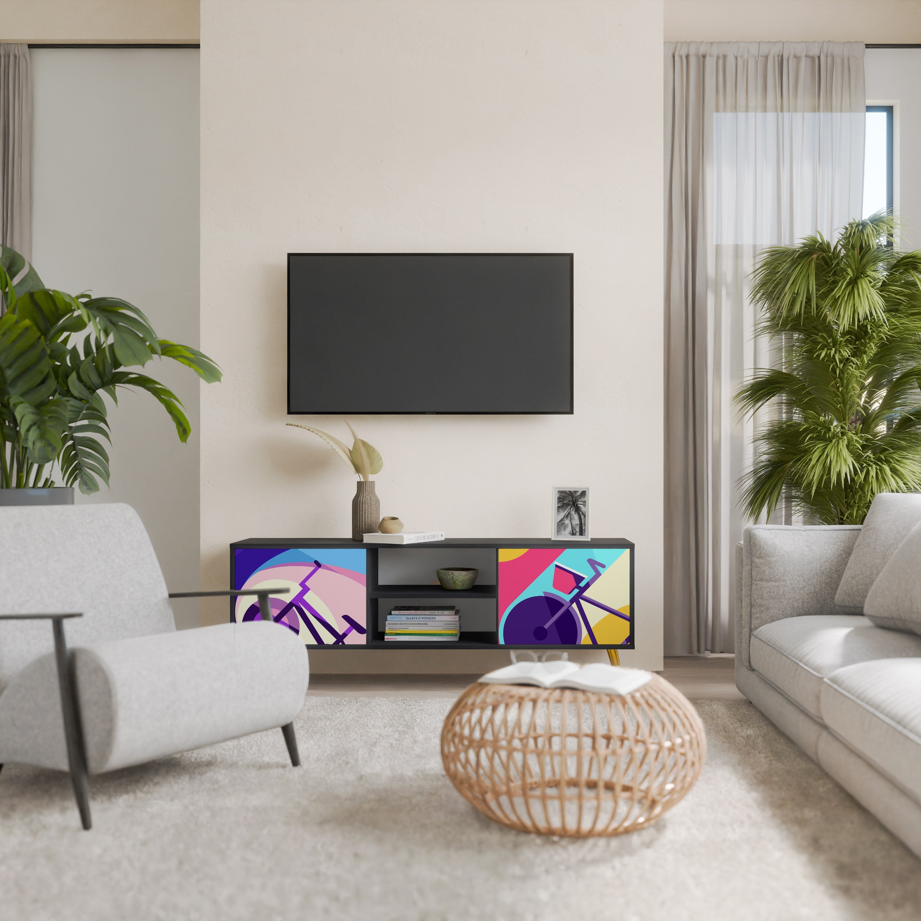 Meuble TV 2 portes BIKE DREAMS finition noire