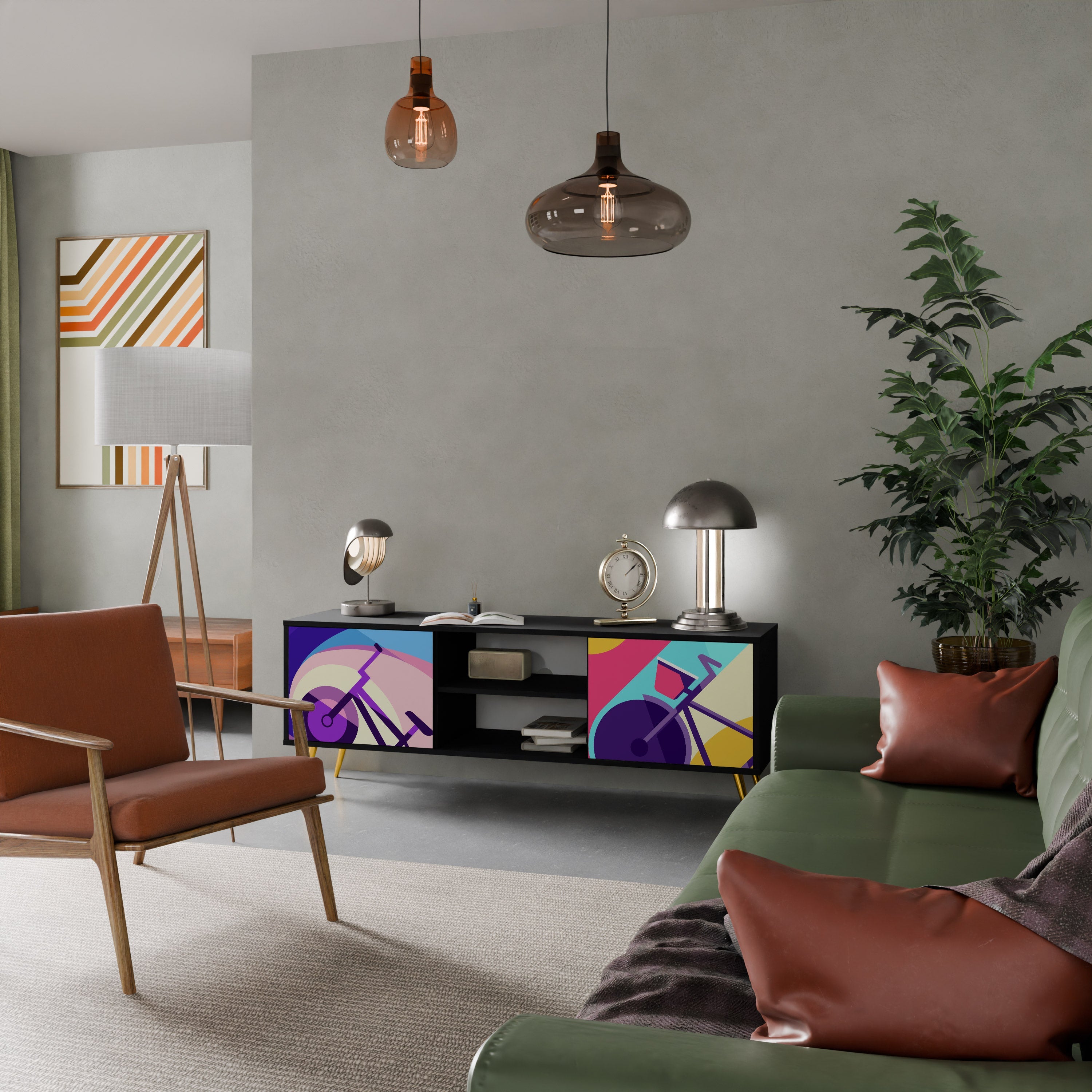 Meuble TV 2 portes BIKE DREAMS finition noire