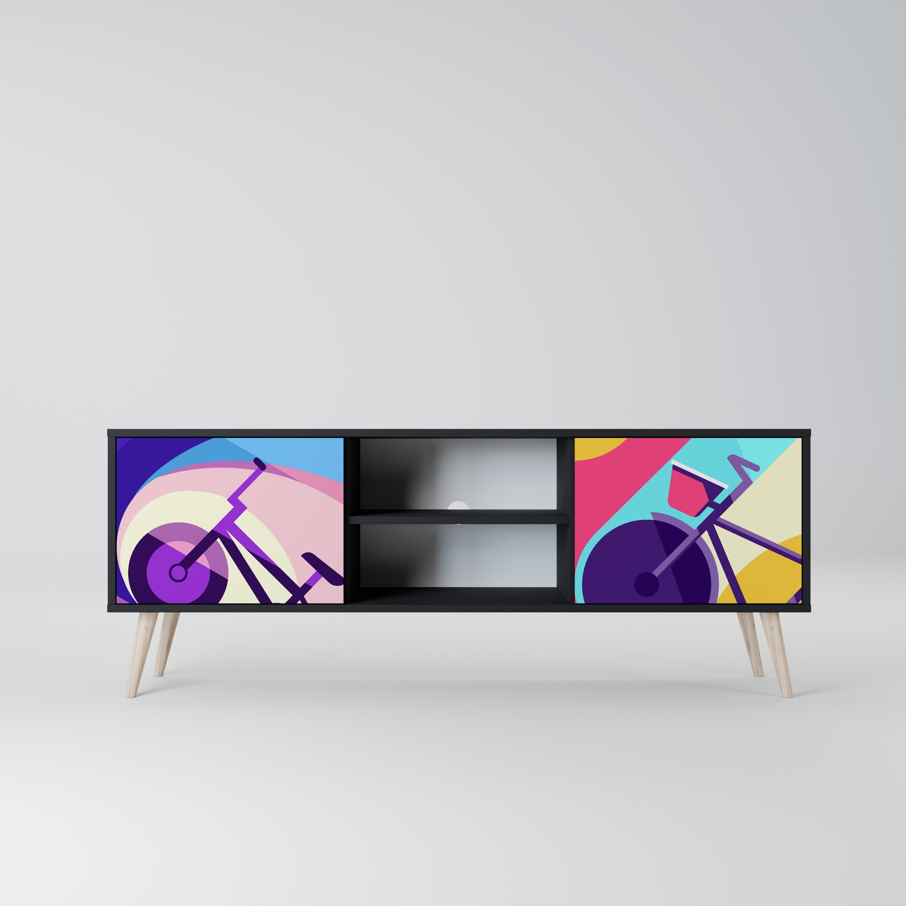 Meuble TV 2 portes BIKE DREAMS finition noire