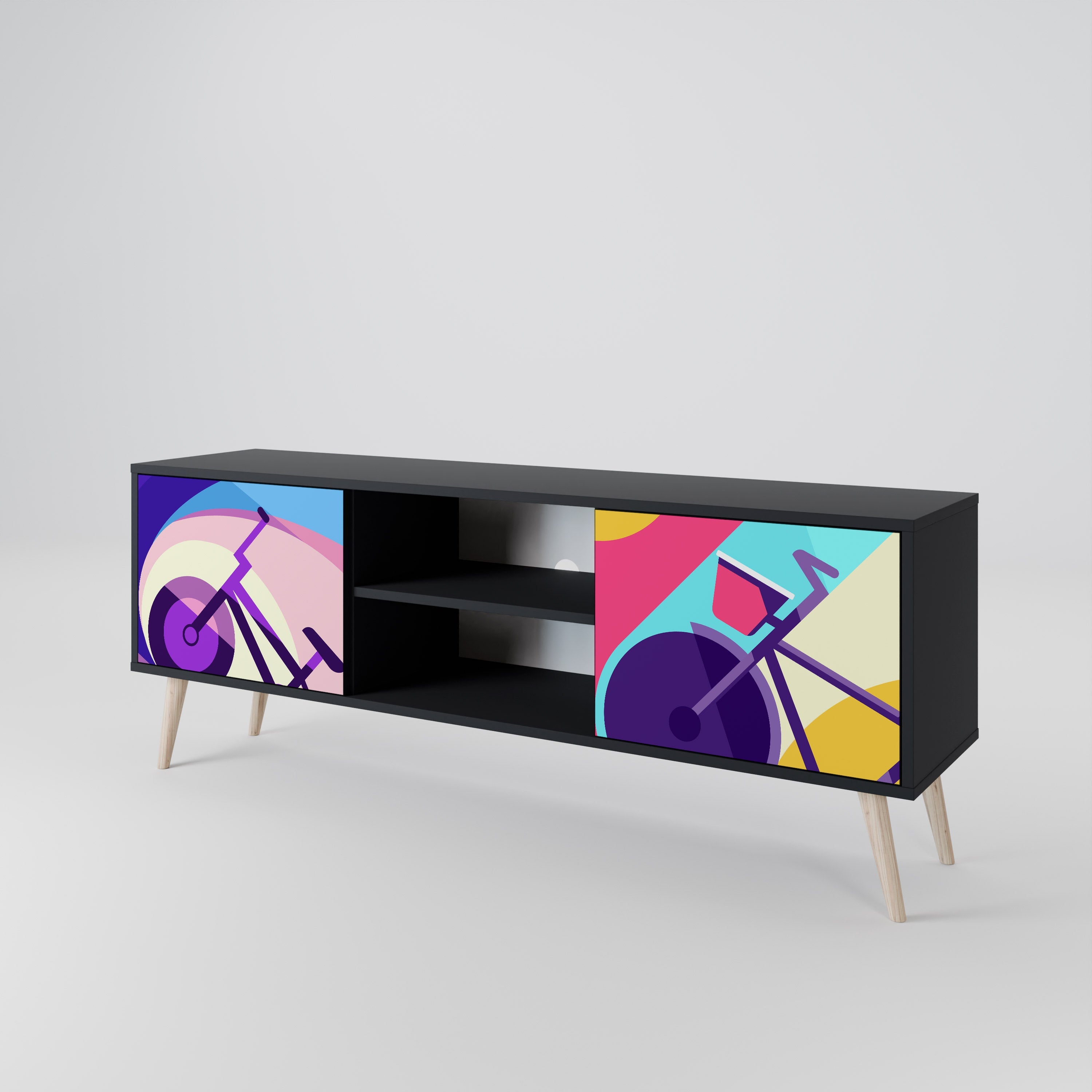 Meuble TV 2 portes BIKE DREAMS finition noire