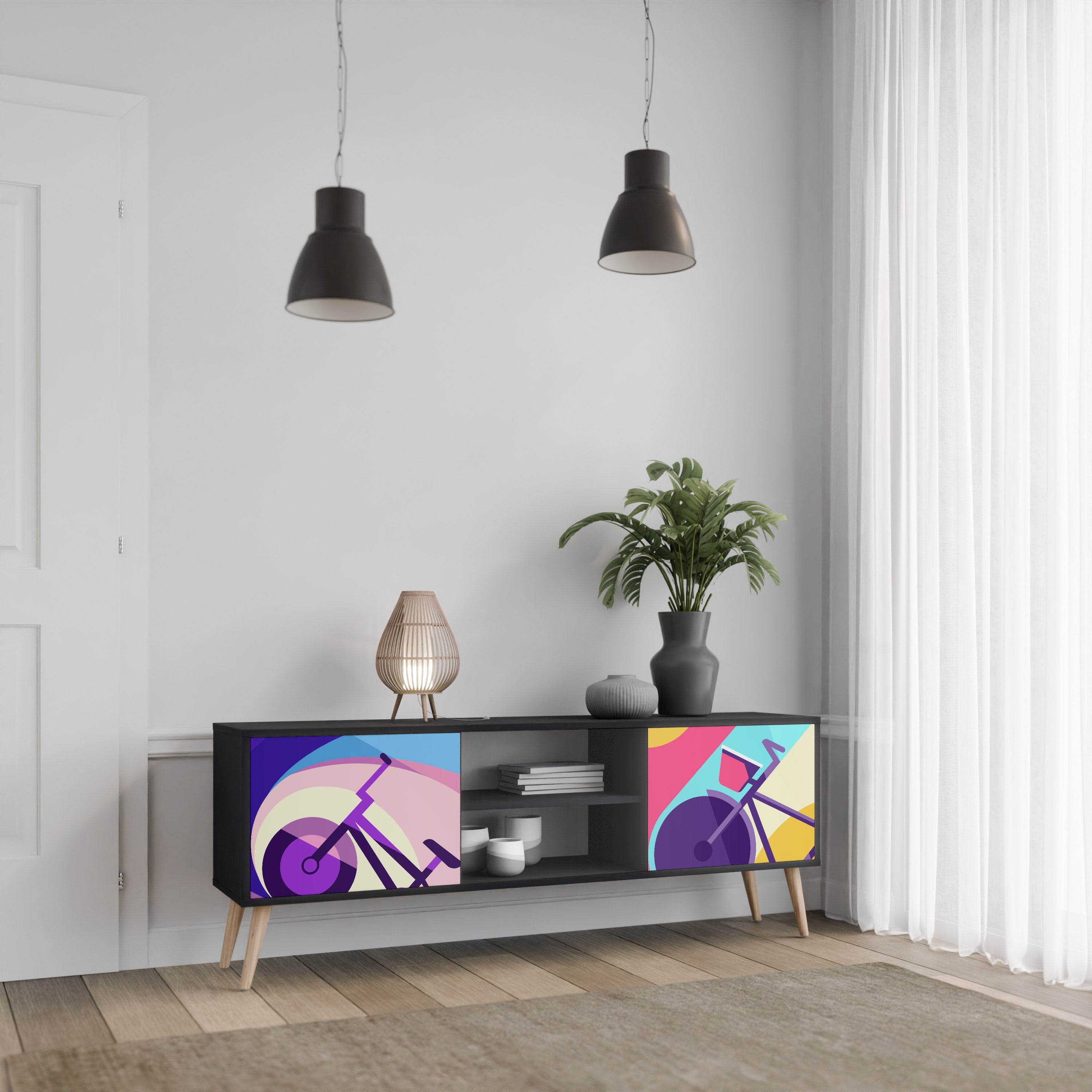 Meuble TV 2 portes BIKE DREAMS finition noire