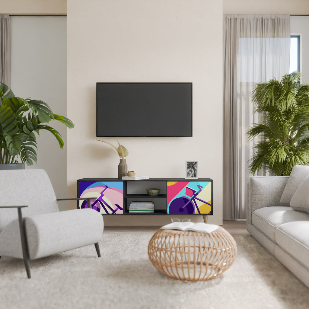 Meuble TV 2 portes BIKE DREAMS finition noire