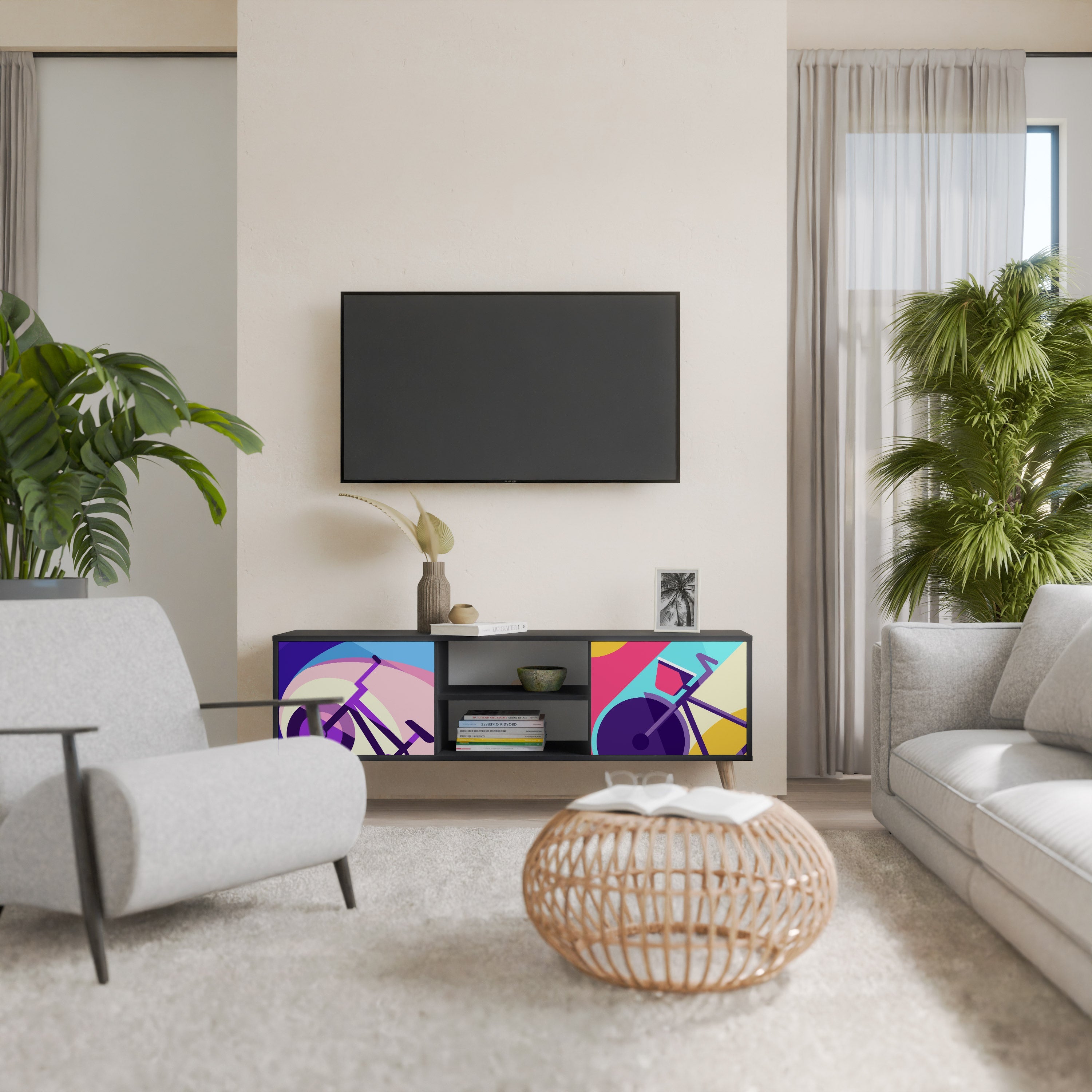 Meuble TV 2 portes BIKE DREAMS finition noire