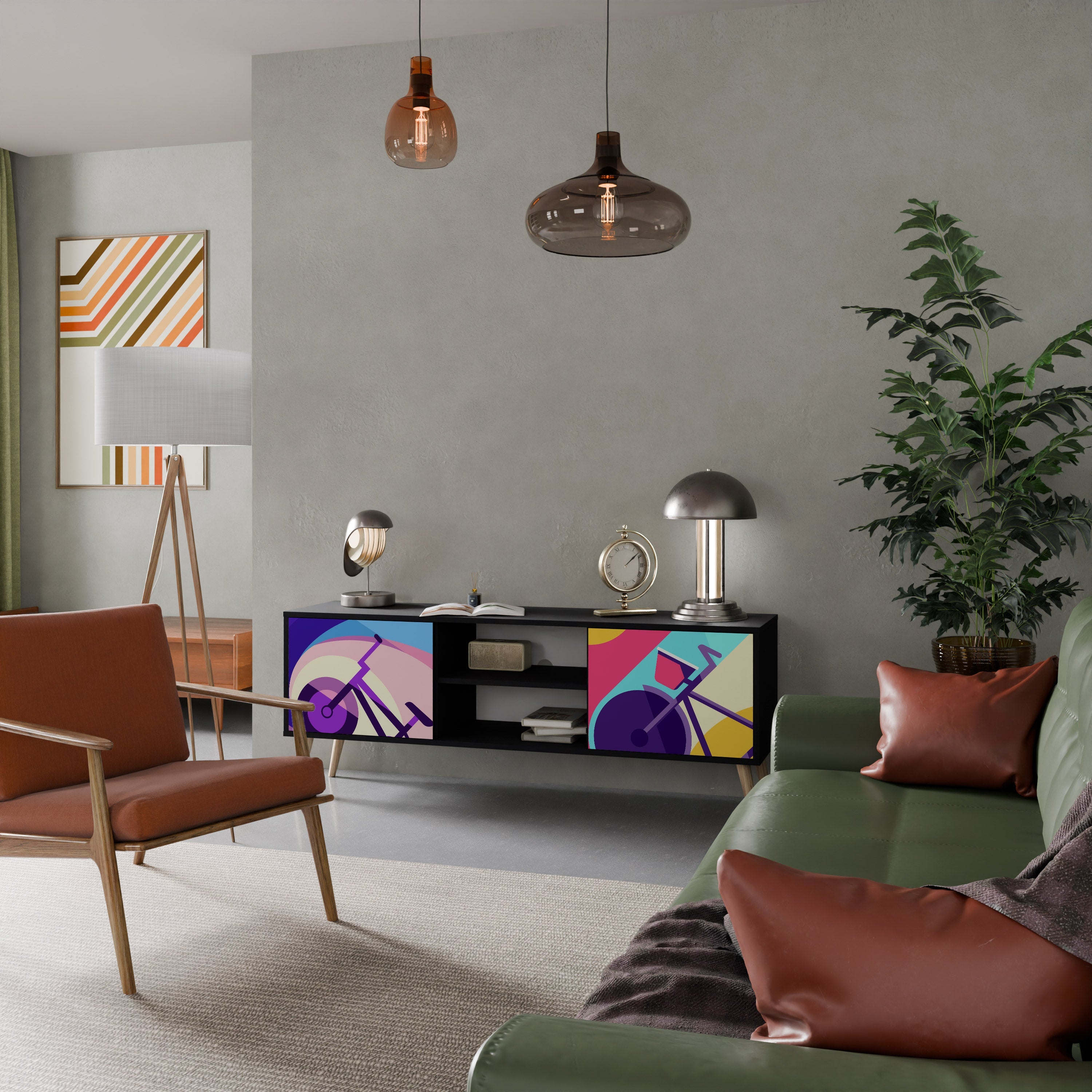 Meuble TV 2 portes BIKE DREAMS finition noire