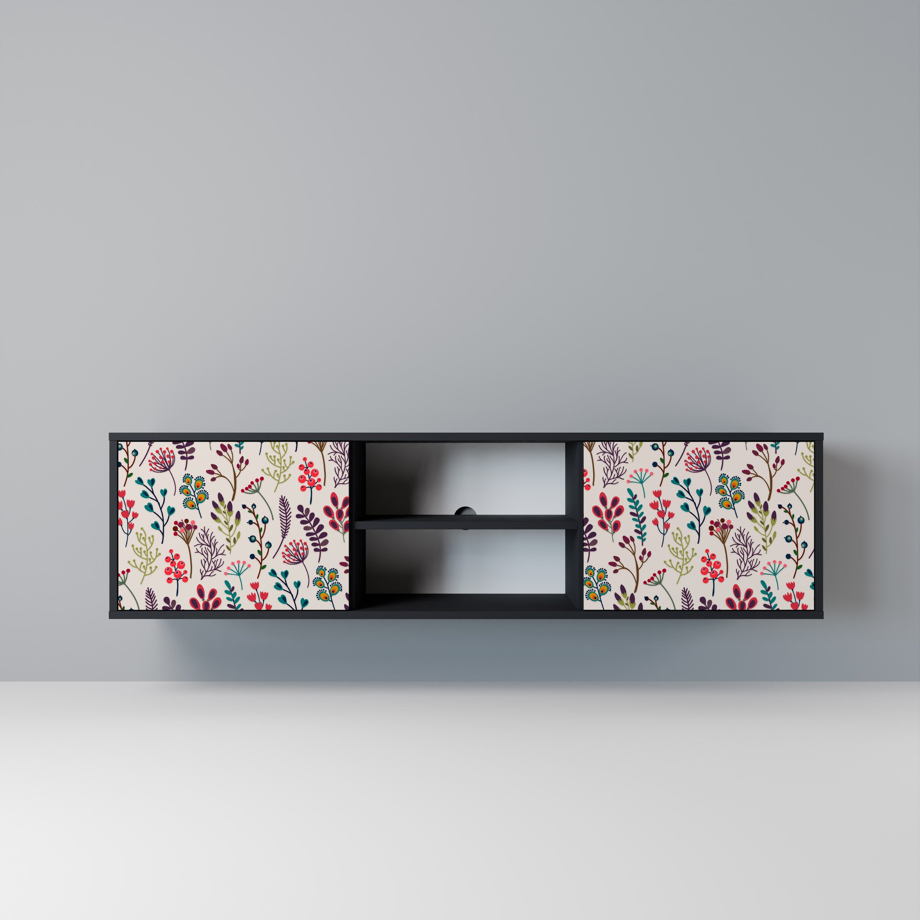 Meuble TV 2 portes AUTUMN SUNDRIES, finition noire