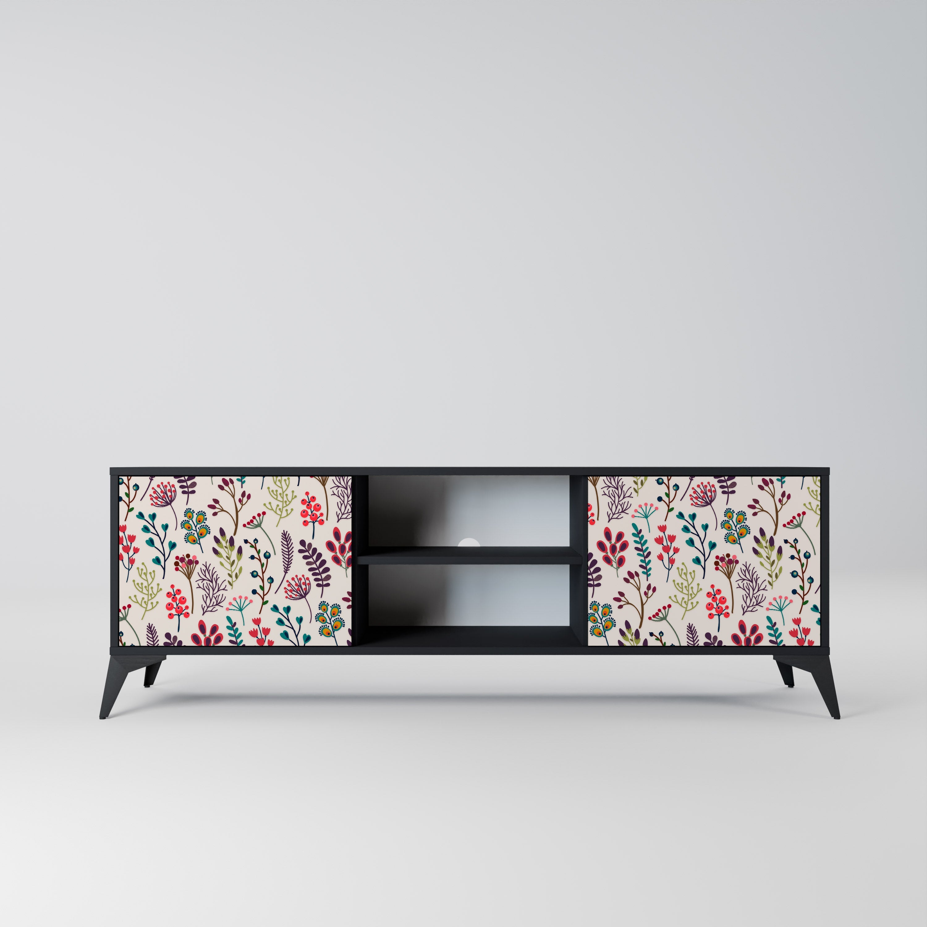 Meuble TV 2 portes AUTUMN SUNDRIES, finition noire