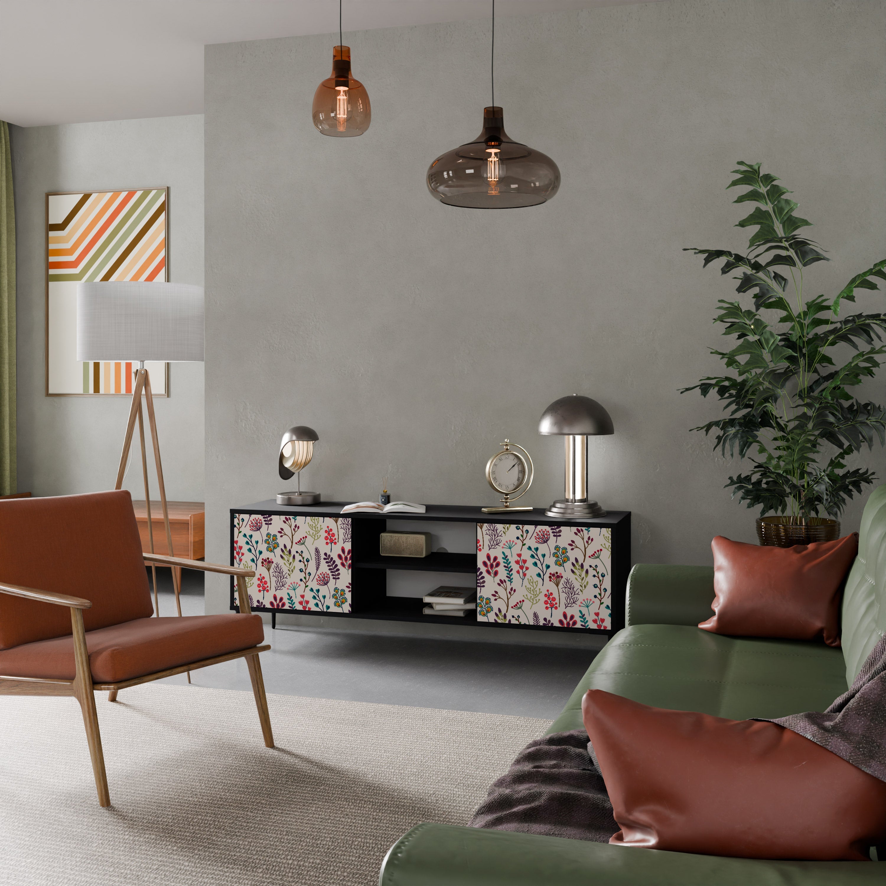 Meuble TV 2 portes AUTUMN SUNDRIES, finition noire