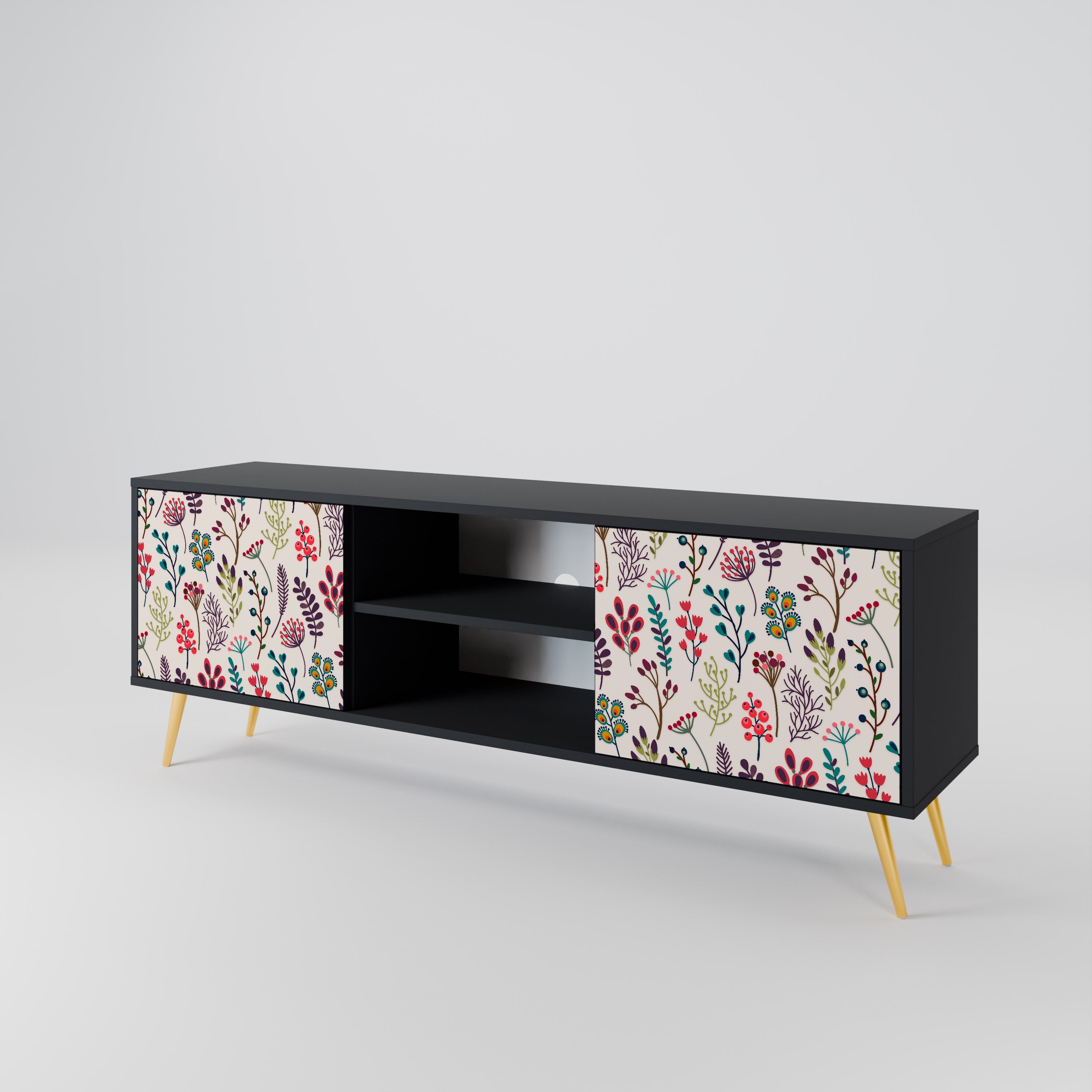 Meuble TV 2 portes AUTUMN SUNDRIES, finition noire