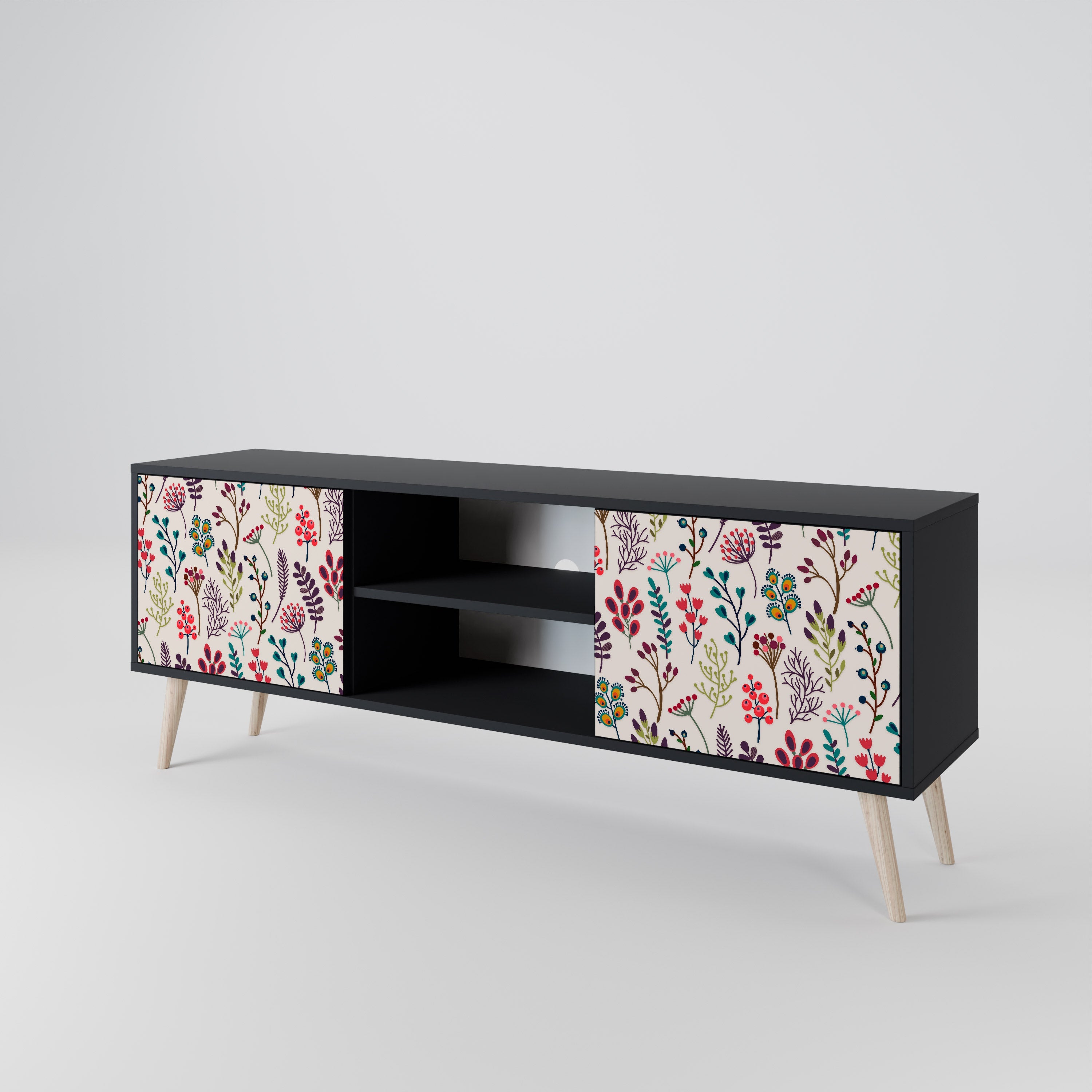 Meuble TV 2 portes AUTUMN SUNDRIES, finition noire