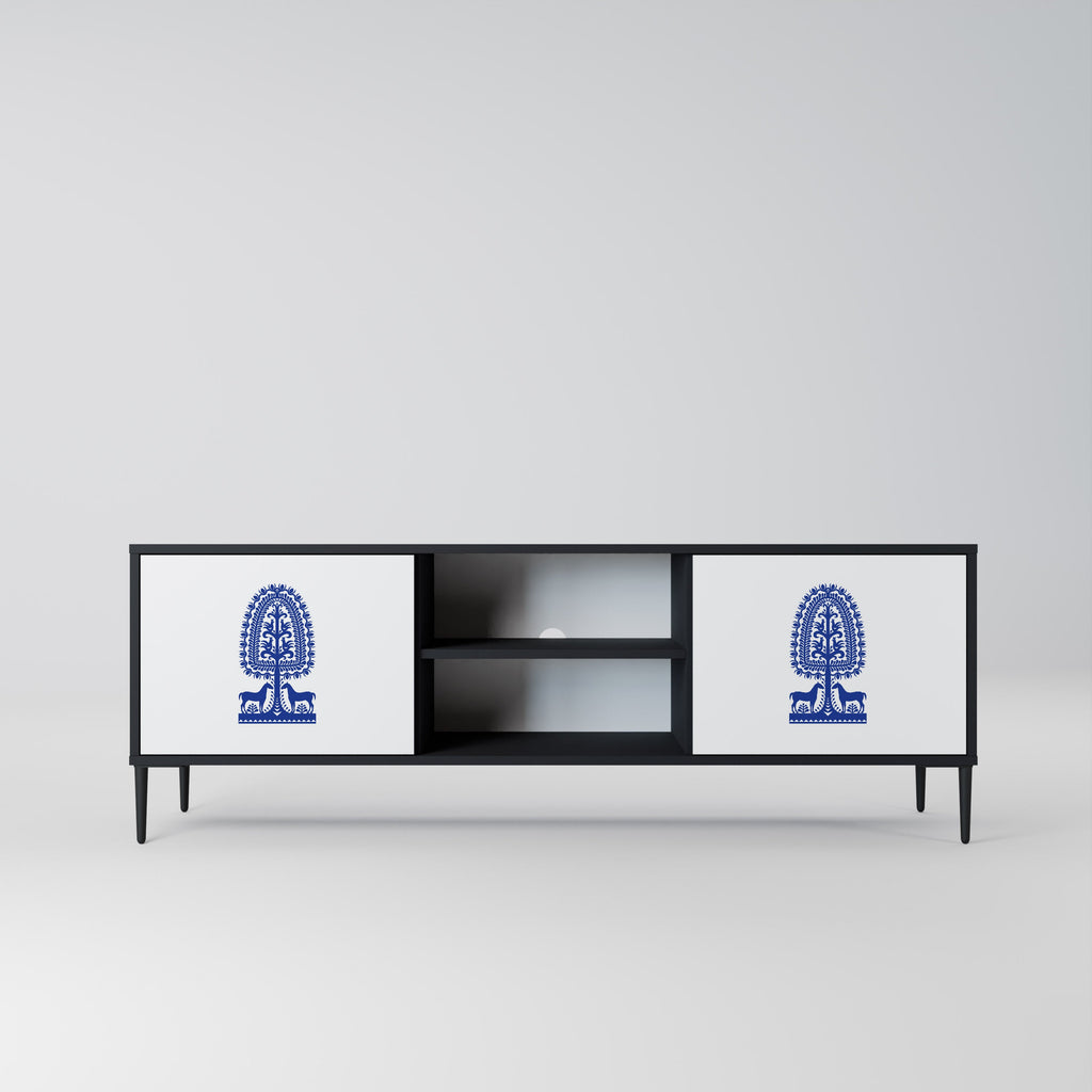 POLISH FOLK ART 2-Door TV Stand in Black Finish