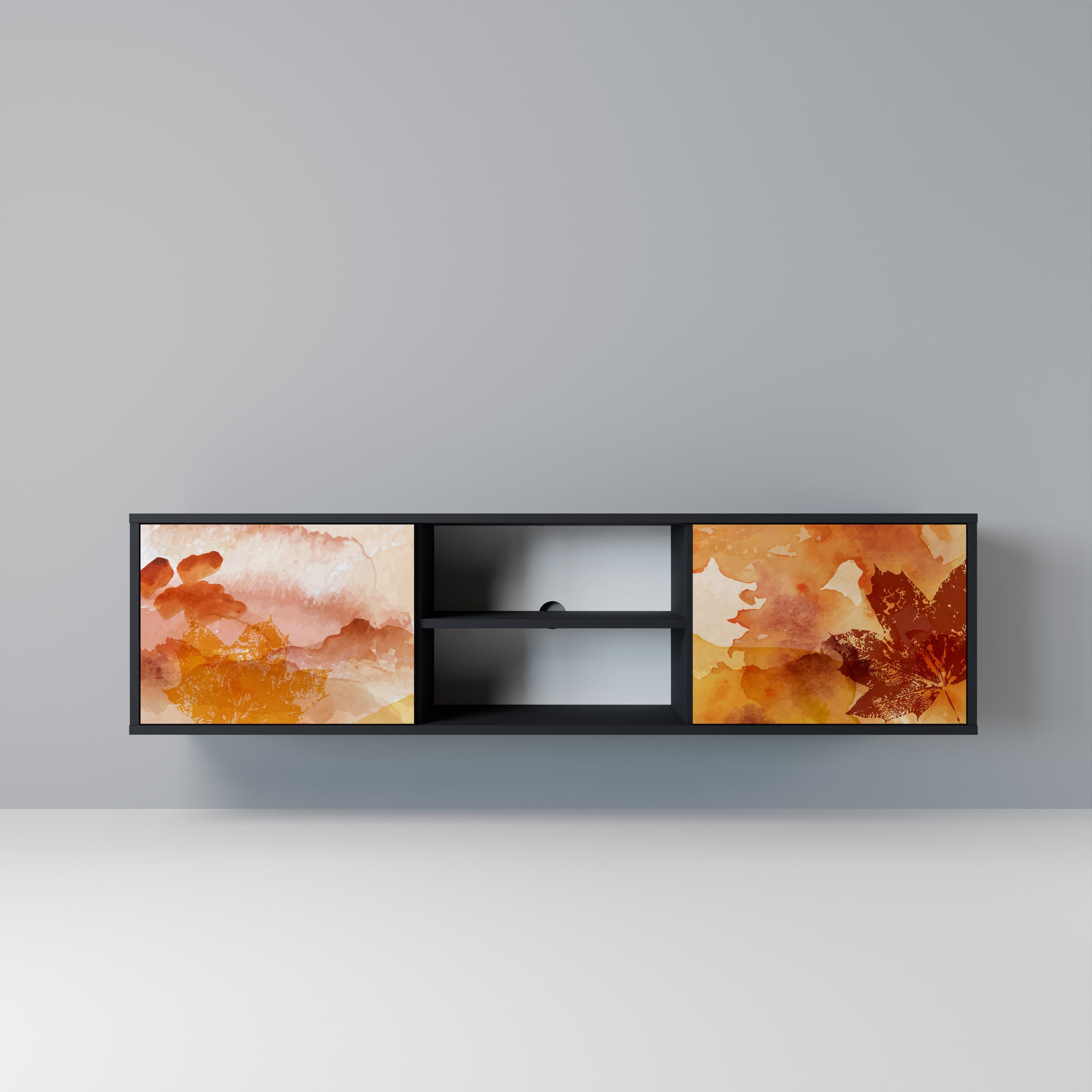 TRACES OF AUTUMN 2-Door TV Stand in Black Finish