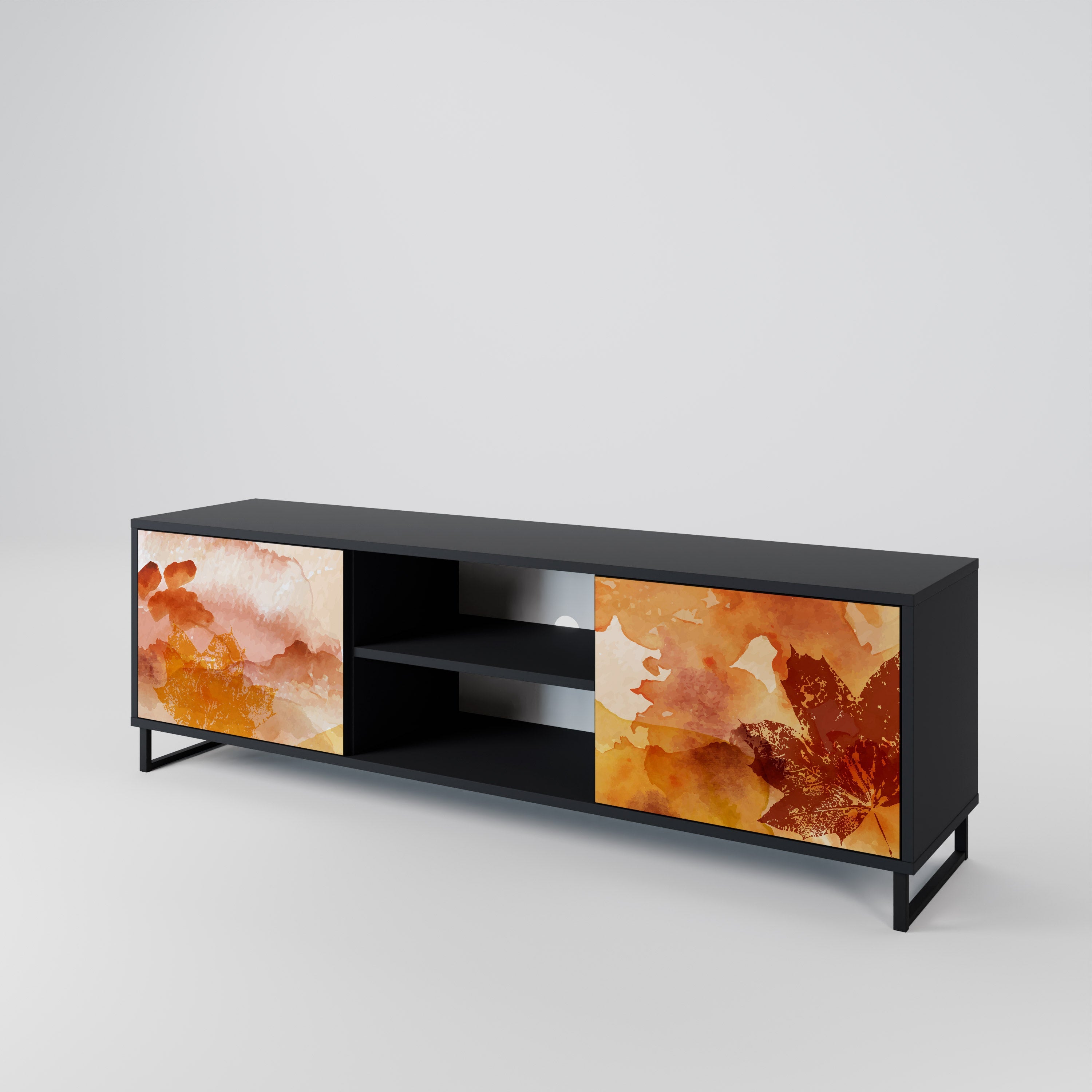 TRACES OF AUTUMN 2-Door TV Stand in Black Finish