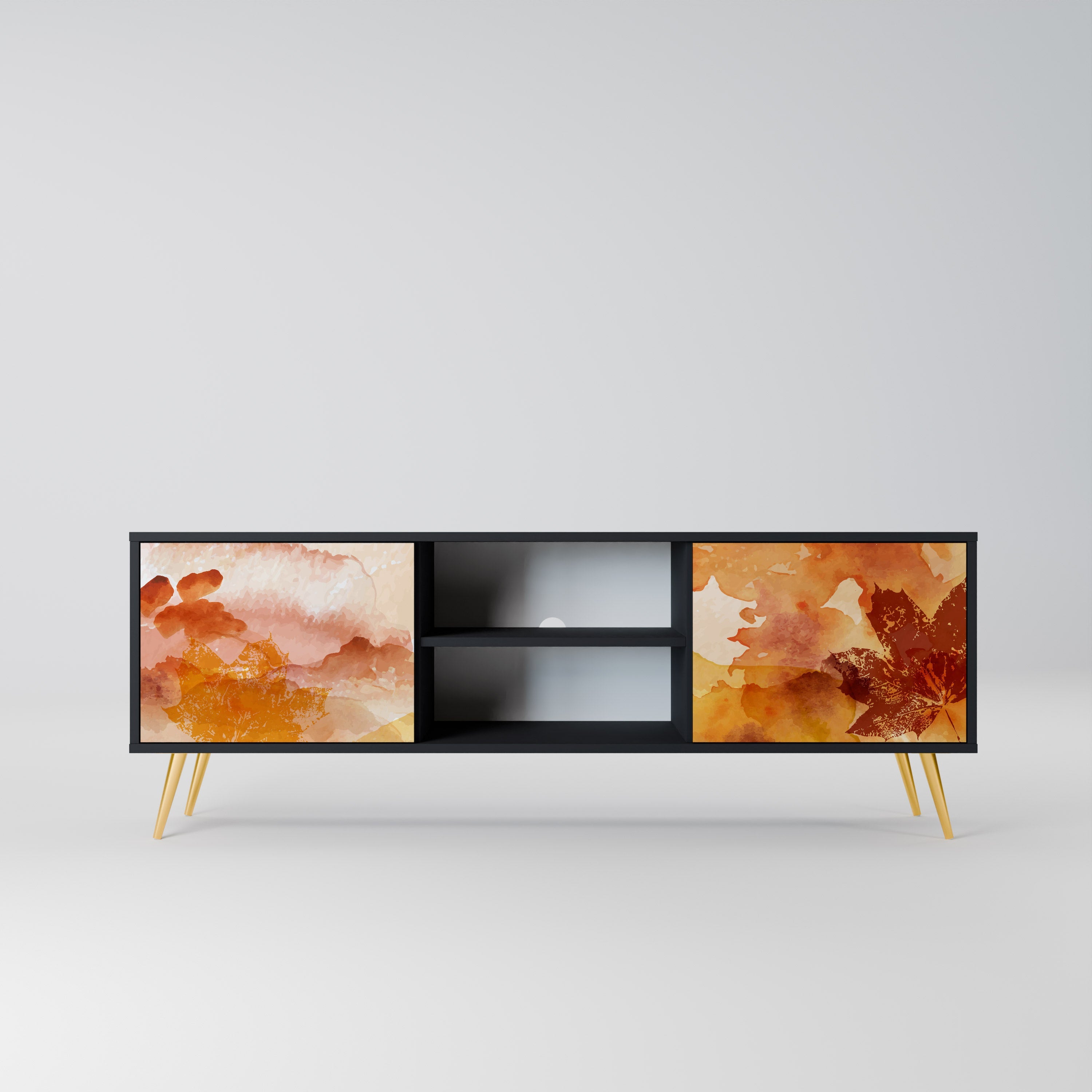 TRACES OF AUTUMN 2-Door TV Stand in Black Finish