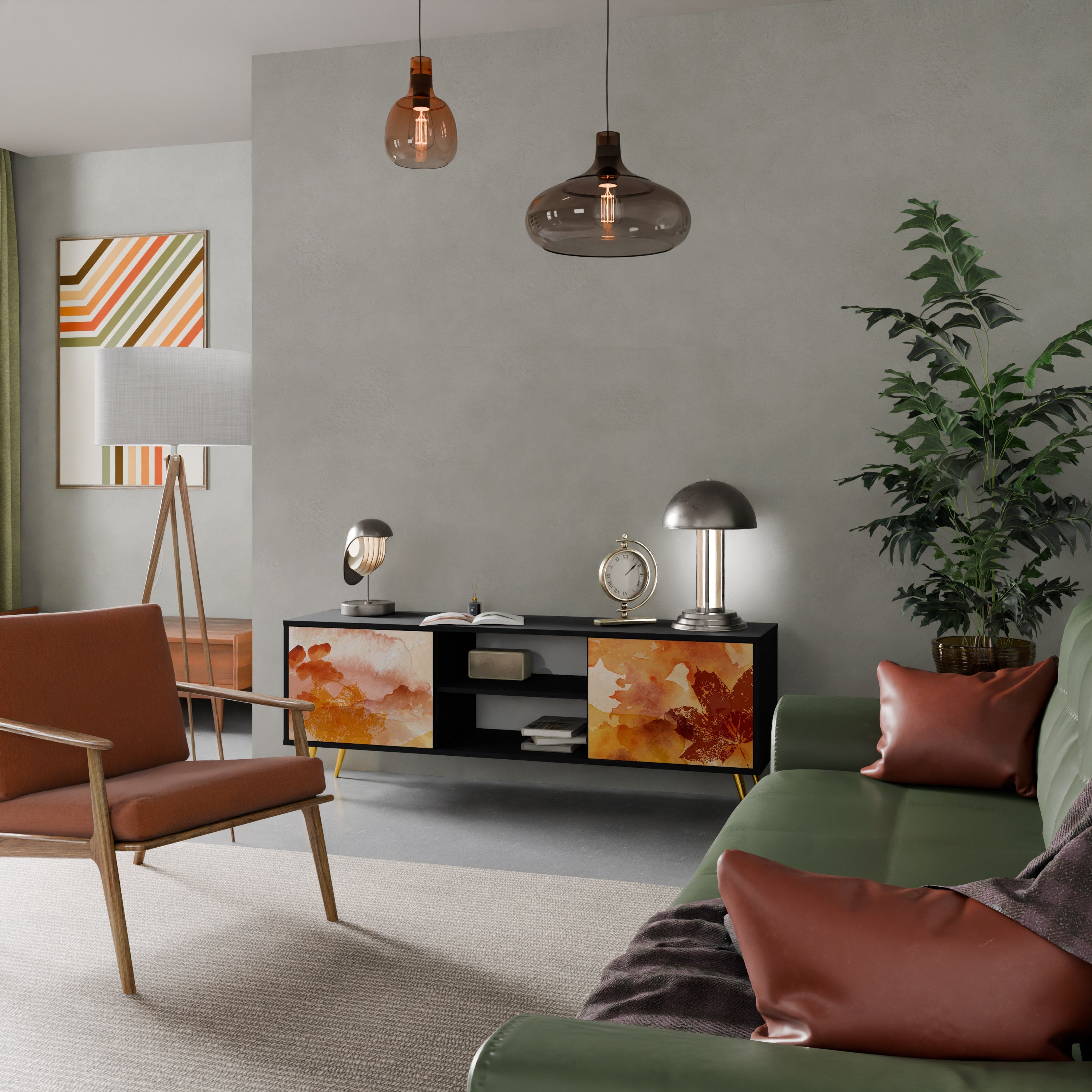 TRACES OF AUTUMN 2-Door TV Stand in Black Finish