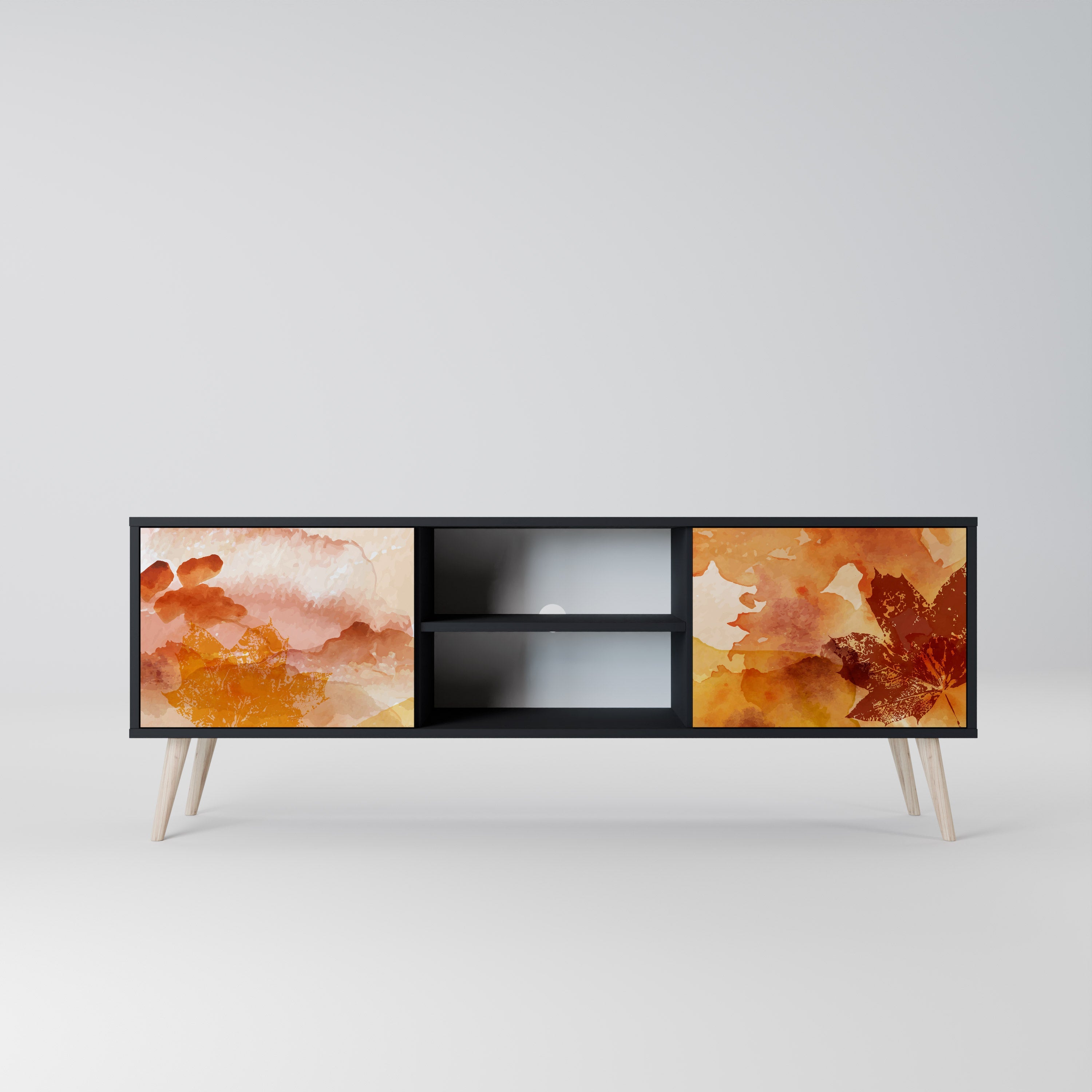 TRACES OF AUTUMN 2-Door TV Stand in Black Finish