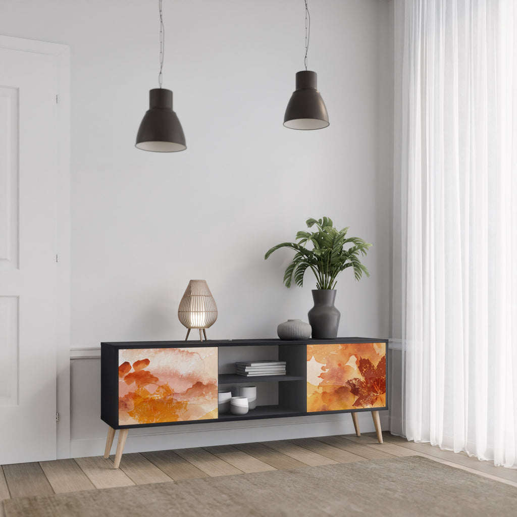 TRACES OF AUTUMN 2-Door TV Stand in Black Finish