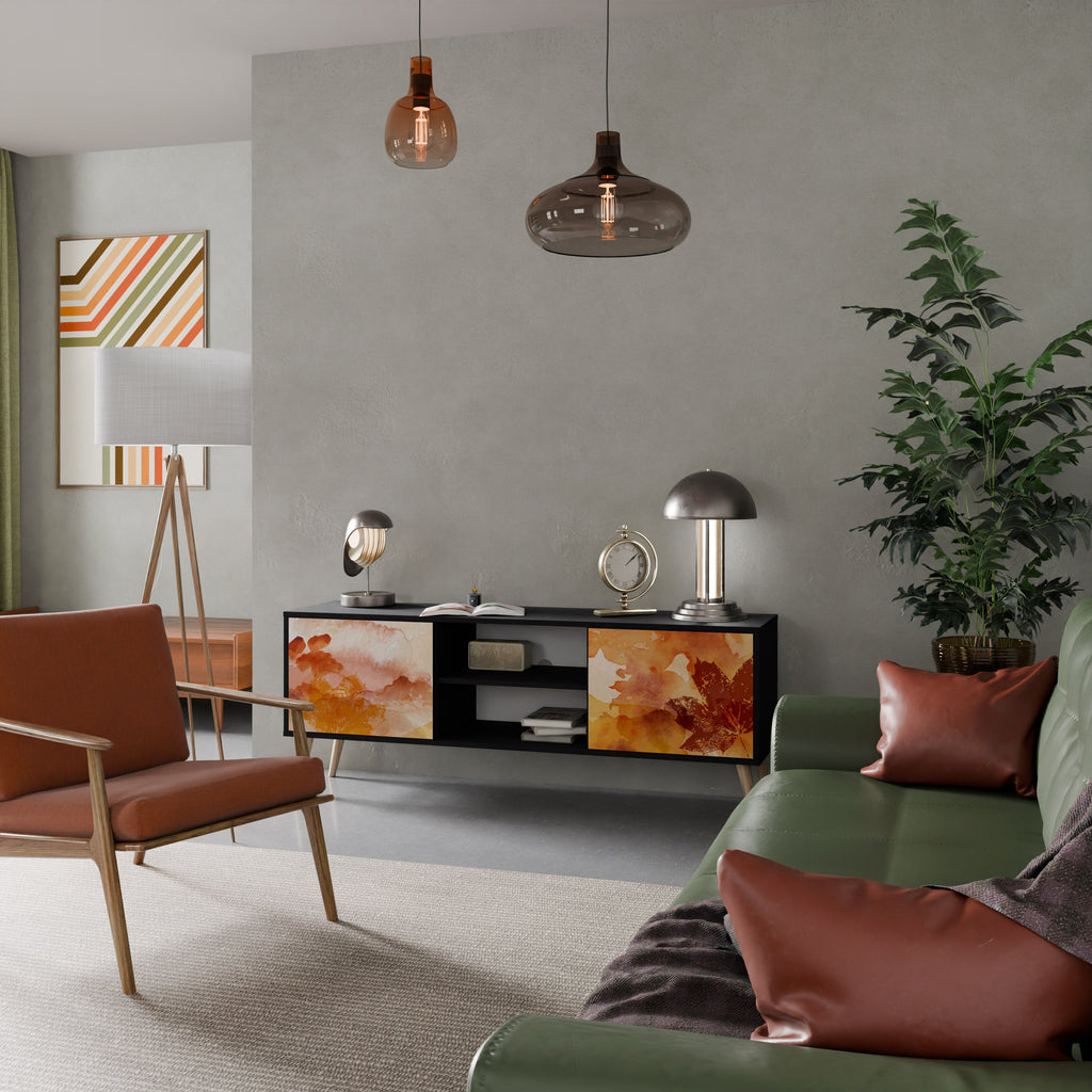 TRACES OF AUTUMN 2-Door TV Stand in Black Finish